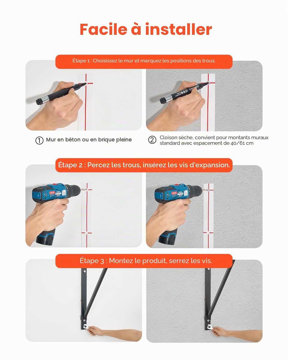 VEVOR Barre de traction, 1276 mm, barre de fitness murale, profondeur réglable de 55 ou 76 cm, en acier robuste, charge de 200 kg, station d'entraînement pour tractions, pour salle de sport à domicile