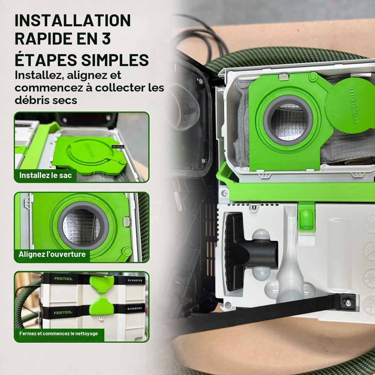 Macam Sac réutilisable compatible avec Festool CTL SYS, 4,5 l