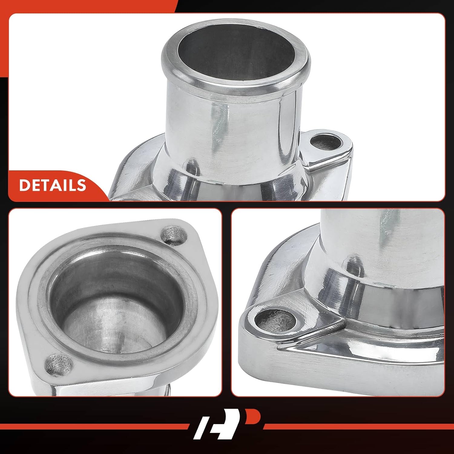 A-Premium Polished Aluminum Engine Coolant Thermostat Housing Compatible with Ford - 351C Water Outlet, Single Outlet, with O-Ring & 2 Bolts