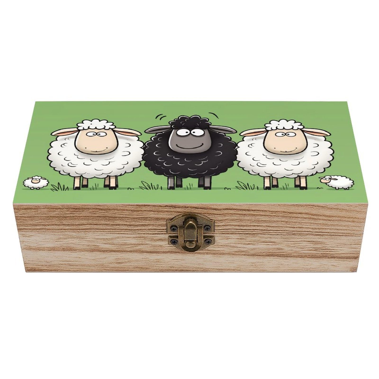 asbwuo Cute Black And White Sheep Vintage Wooden Keepsake Box