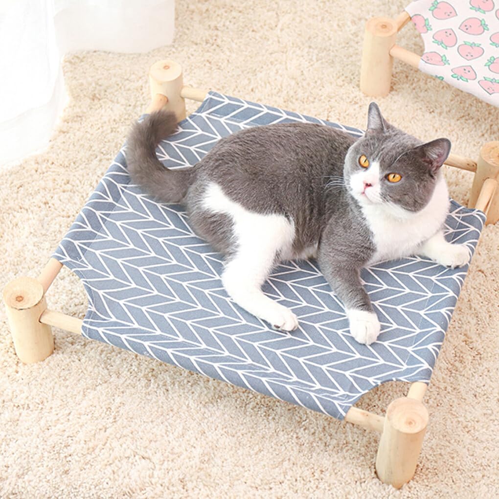 Découvrez la beauté Naturelle du Bois avec Notre hamac en Bois pour Chat. Les poteaux en Bois de Support du lit sont Faits de, Carré Gris, trompette53*48 * 13