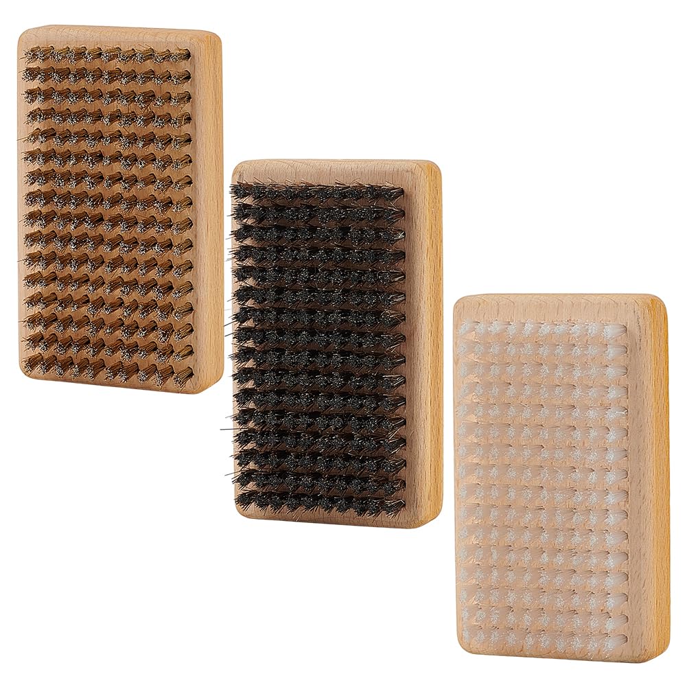 FINGERINSPIRE 3PCS Ski Snowboard Waxing Brush Kit 3 Styles Brass Horsehair Nylon Skis Wax Cleaning Brush Rectangle Wood Base Maintenance Tool Set for Ski Snowboard Cleaning Wax Removal and Polishing