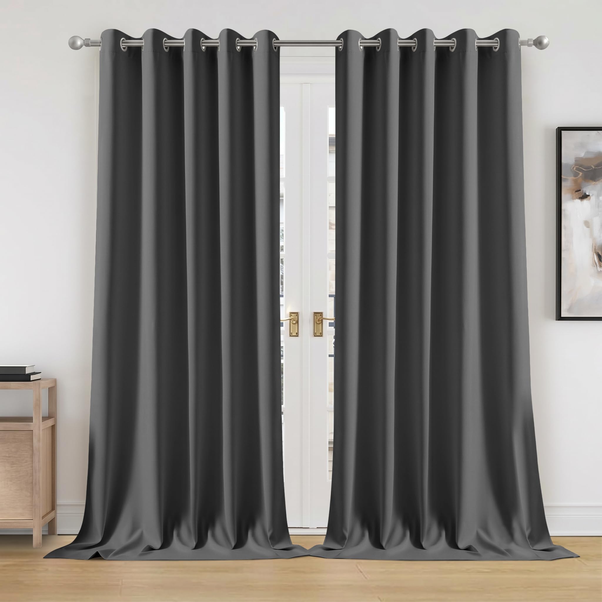 Oxford Homeware Blackout Eyelet Curtains, Grey Curtains, 46”x90” 1 Pair
