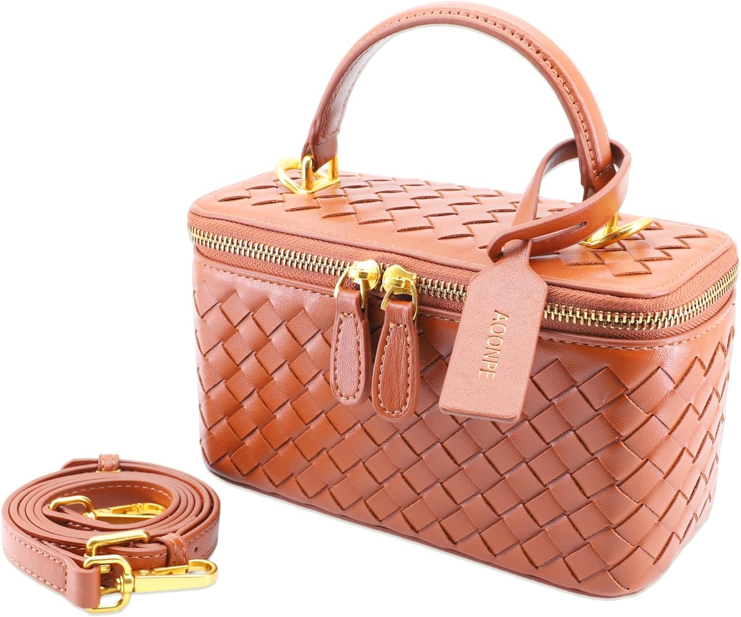 Woven Box Crossbody Purse For Women, Trendy Vegan Leather Shoulder Handbags with Adjustable Strap | lightweight