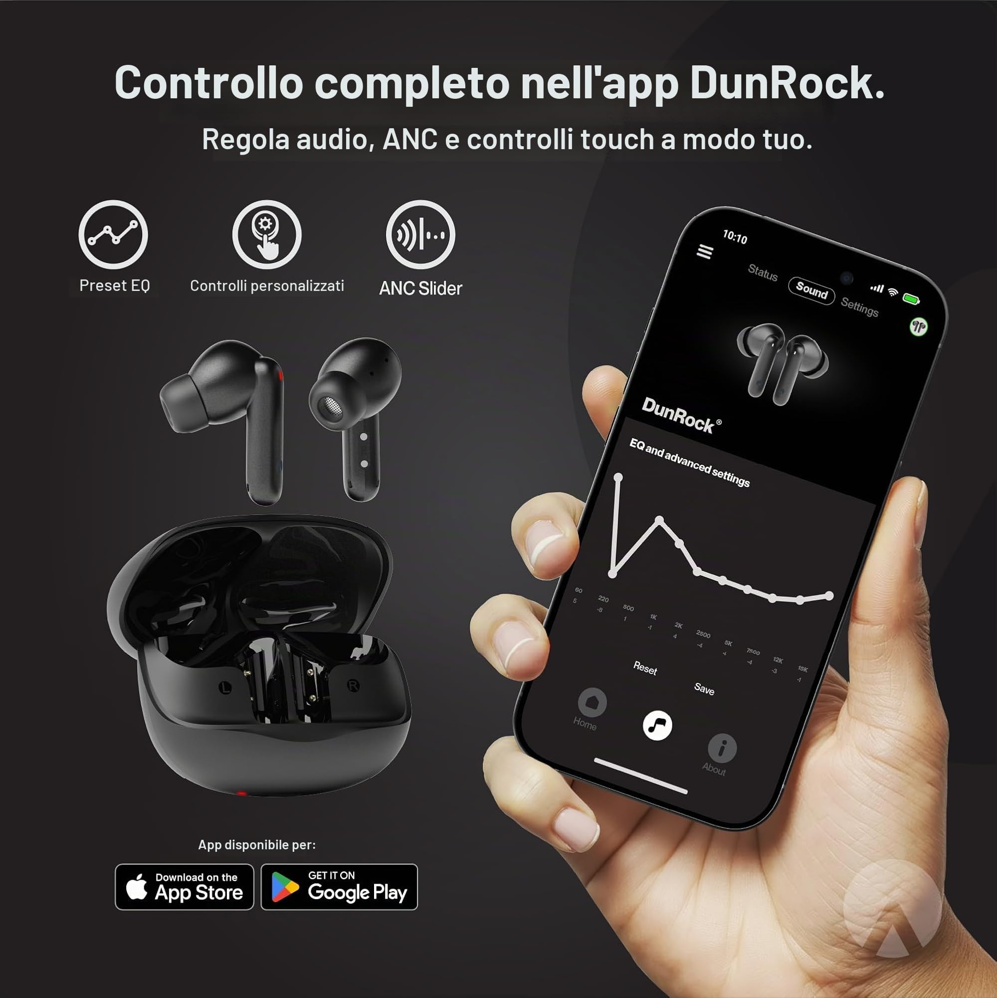 Bubble Pro Auricolari in-ear Bluetooth 5.4 – Auricolari Senza Fili con ANC, Multipoint, Controllo App, Batteria 35h, Microfono ENC, Touch, USB-C, True Wireless per lavoro, Sport & Gaming