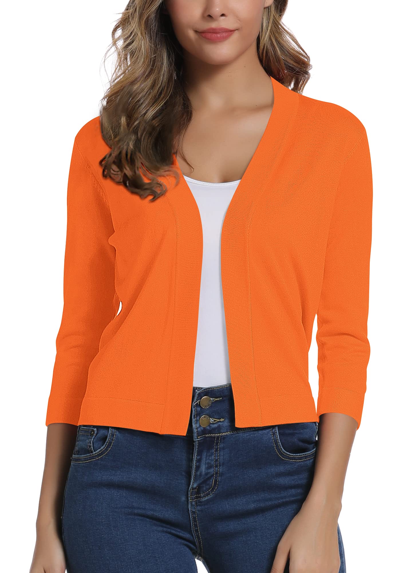 EXCHIC Elegante 3/4 Manga Sólido Cárdigan para Mujer