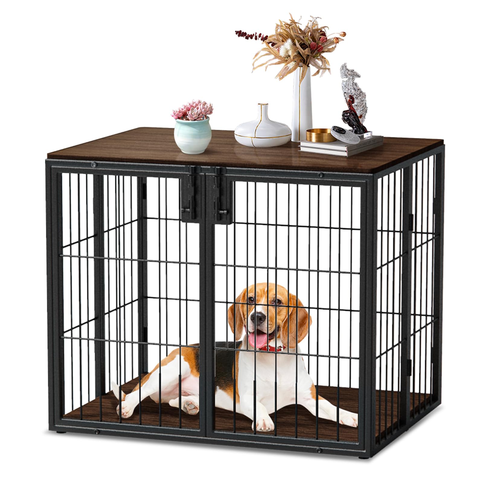 Nisorpa 31.5'' Dog Crate Furniture, Wooden Dog Crate Table Heavy Duty