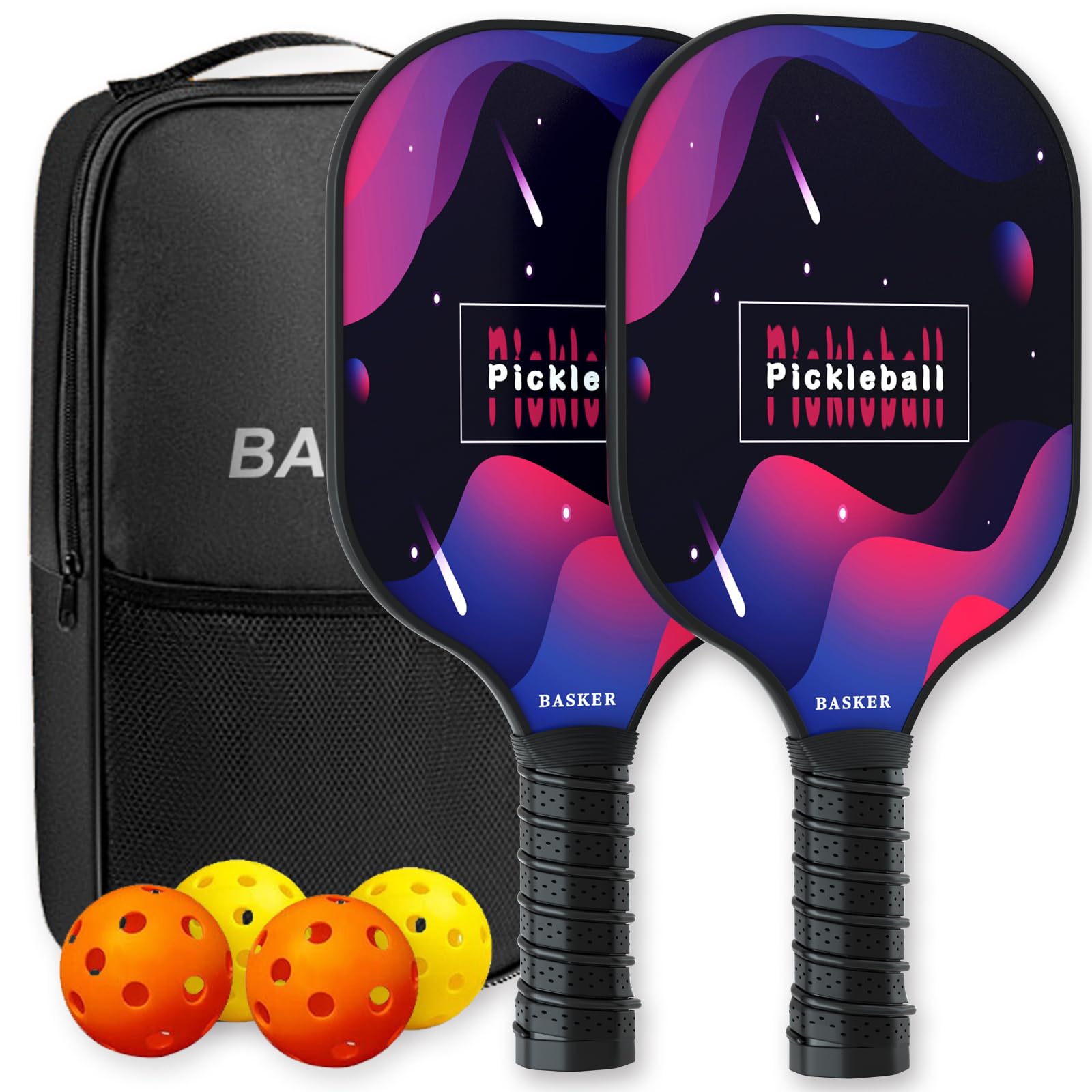 Pickleball Paddles, Fiberglass Surface Pickleball Set with 2 Pickleball