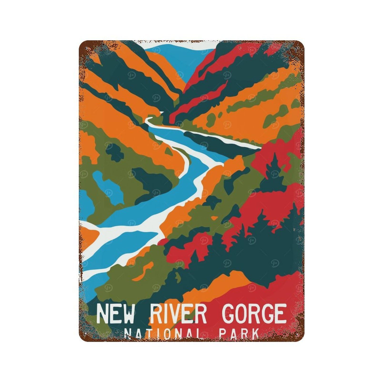 New River Gorge Poster Aged Metal Wall Plaque 15.7"x11.8", for Office, Studio And Wall Decor, Novelty Wall Decor