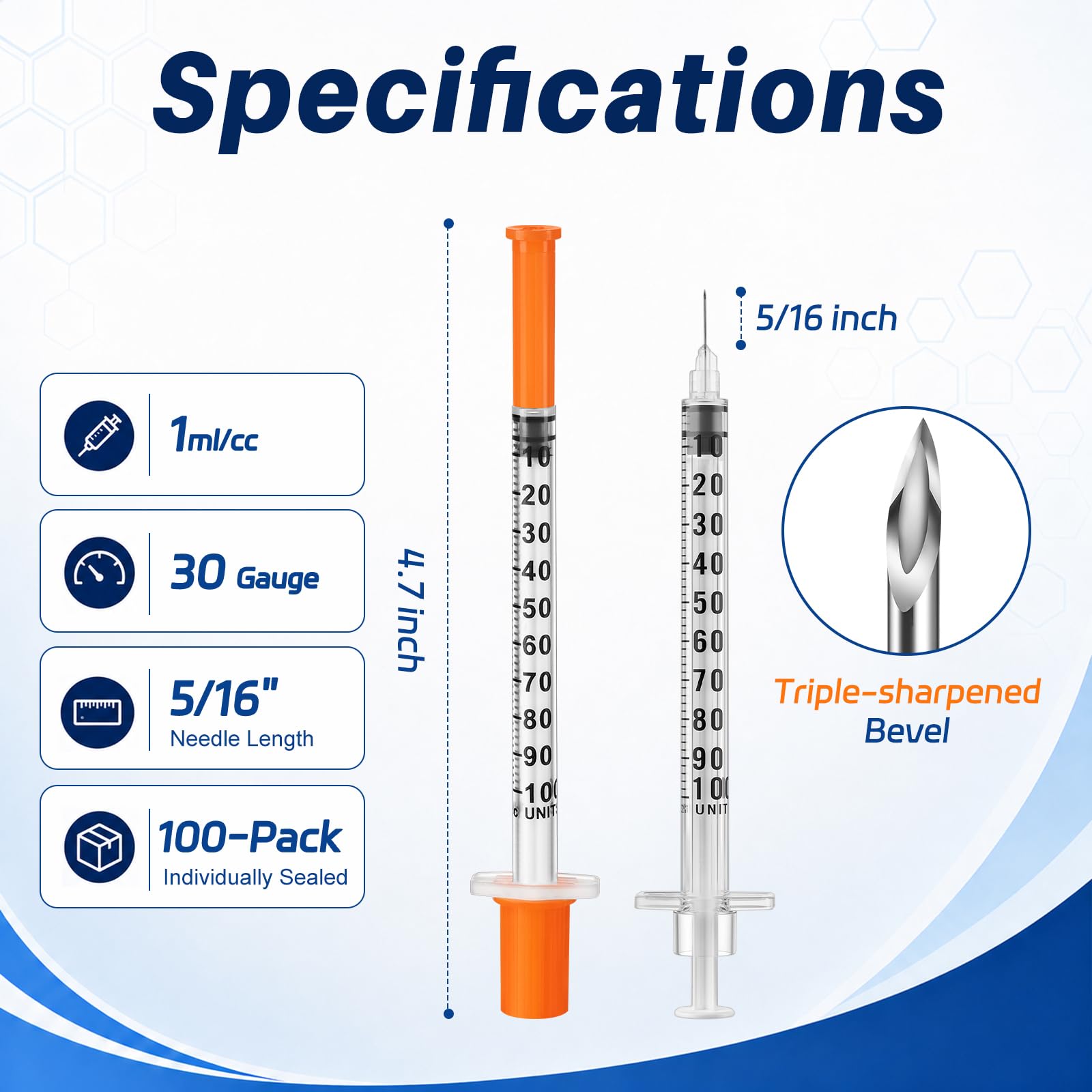 100 Pack 1ML 30G 5/16" (8mm) Disposable Syringes, Individually Wrapped Dispensing Scientific Lab Supplies(1CC 30G 5/16"-100PACK) — Amazon image 4