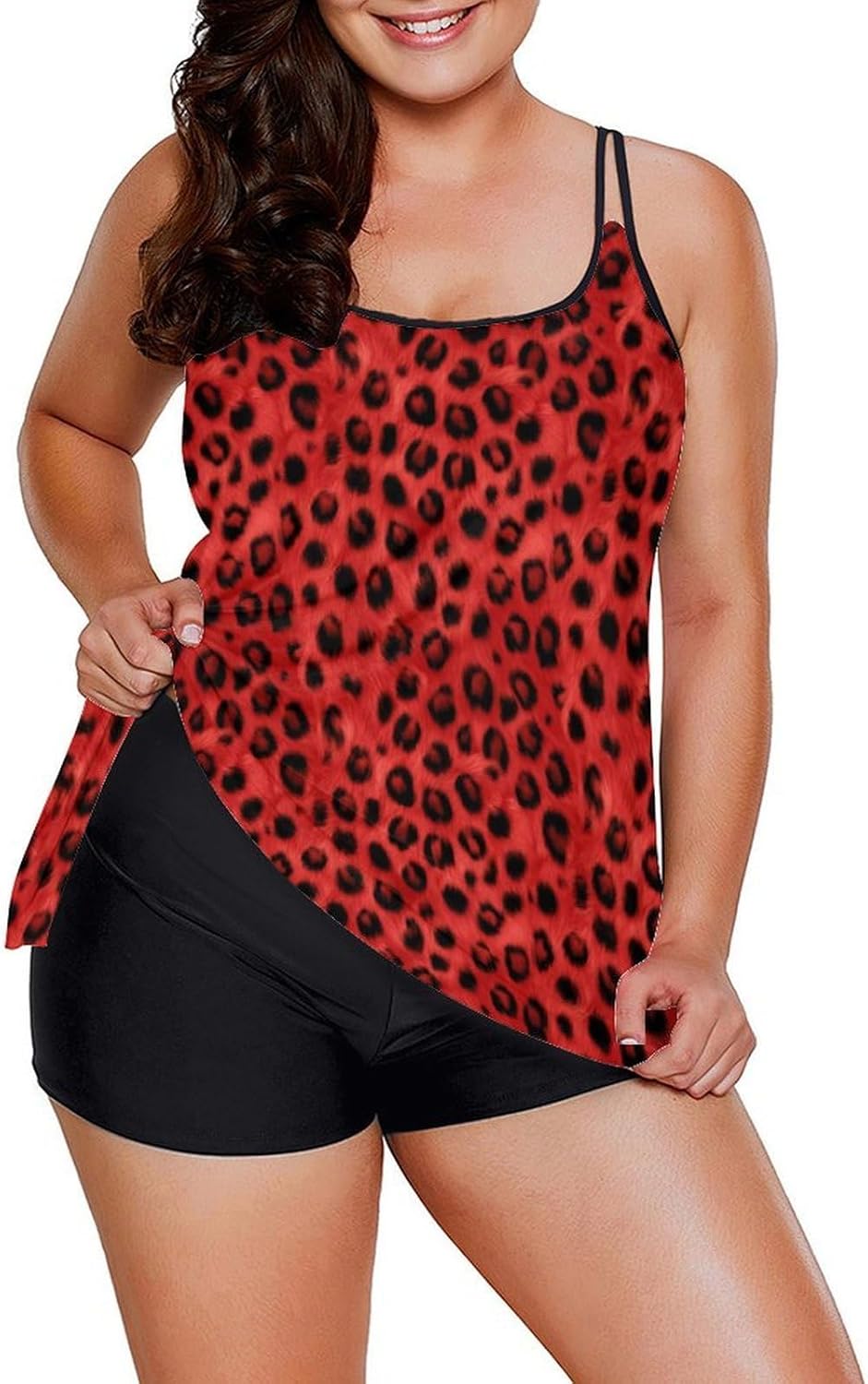 Brown Hand Drawn Leopard Plus Size Swimsuit for Women Womens Swimsuits Tankini Elasticity Strap Pad