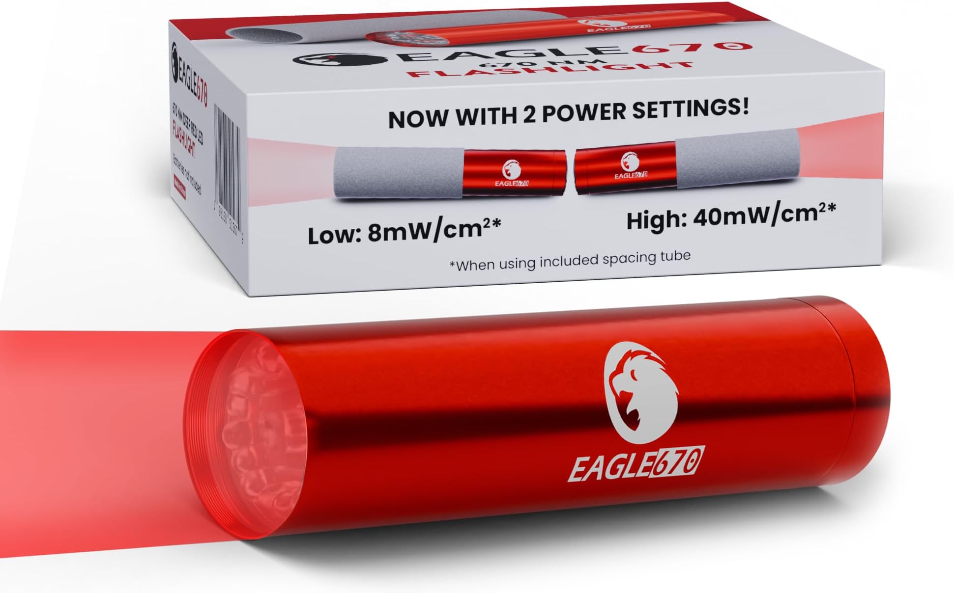 670nm Red Light Therapy for General Wellness 8mW/cm2-130mW/cm2 | USA Lab Verified 670 nm Flashlight (LED) w/Spacing Tube | Easy on The Eyes - no Blue Light v1.0-3.0