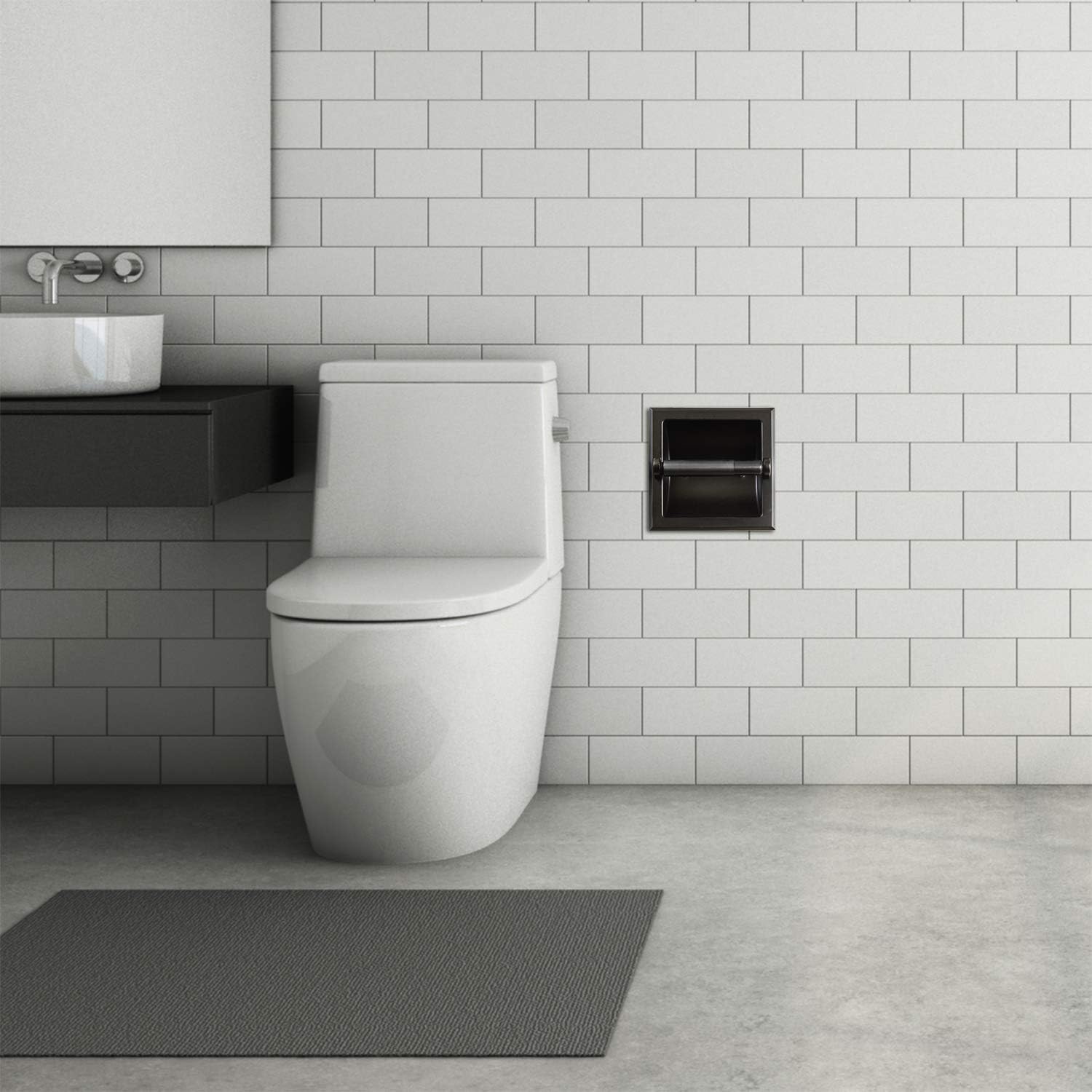 SENTO Recessed Matte Black Toilet Paper Holder, Wall Mounted Heavy Duty Metal Toilet Paper Roll Holder with Rear Mounting Bracket, in Wall, Easy Installation, Matte Black