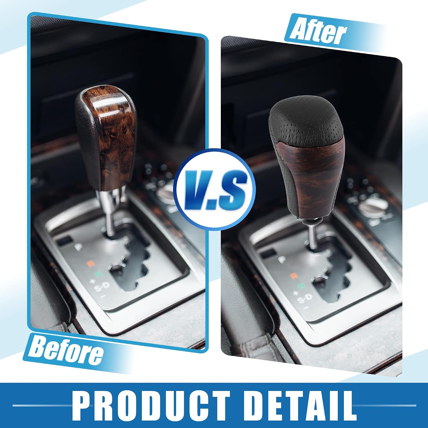 Car Automatic Gear Stick Shift Knob Gear Shift Knob Stick Shifter for Toyota Tacoma 2016-2021 Highlander 2014-2019 Black Gold Tone Wood Grain