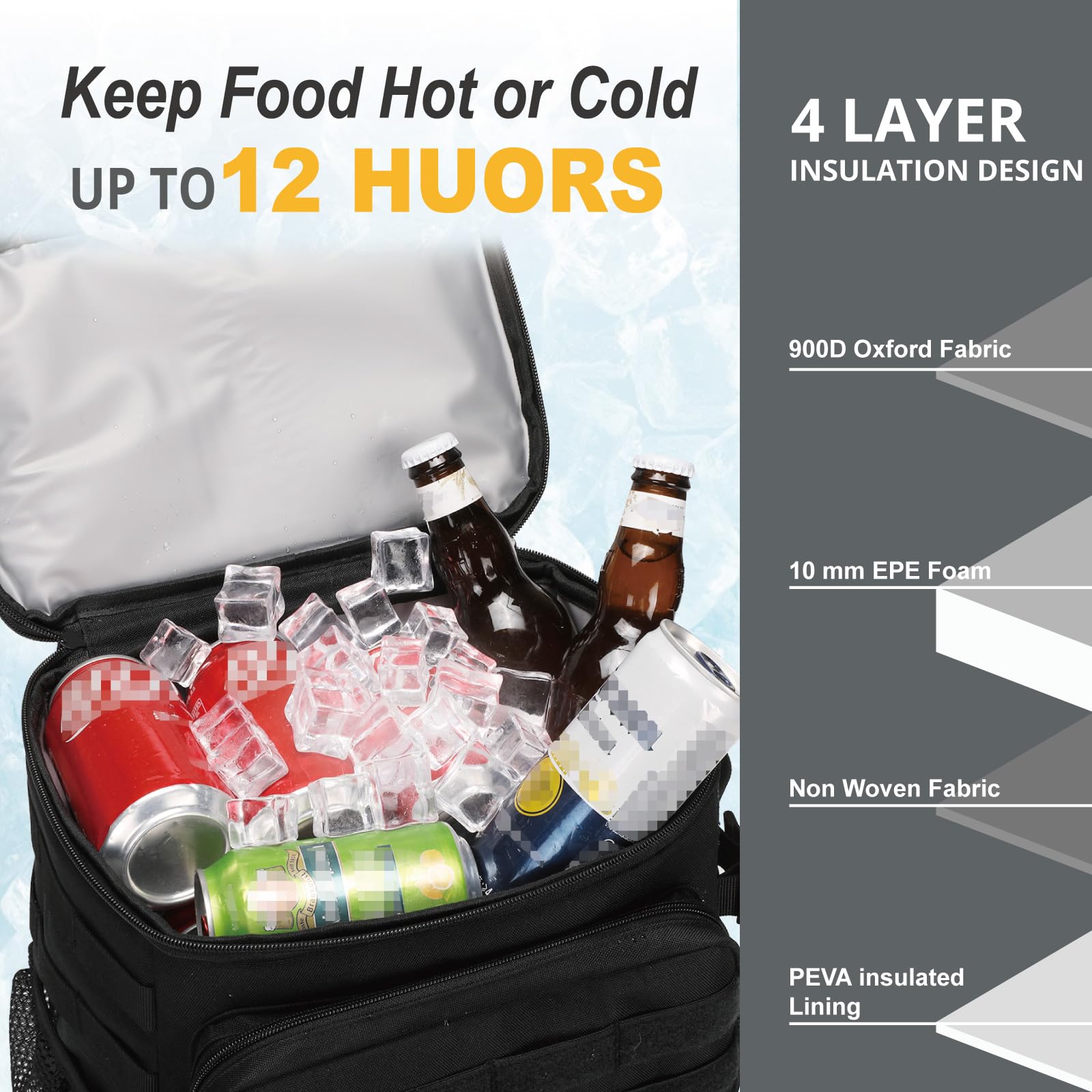 Mochila Nevera Táctica, Mochila Enfriadora Suave y Ligera a Prueba de Fugas, Bolsa Nevera Aislada, Nevera Portátil Impermeable para Playa, Viajes, Camping, Picnic y Senderismo.