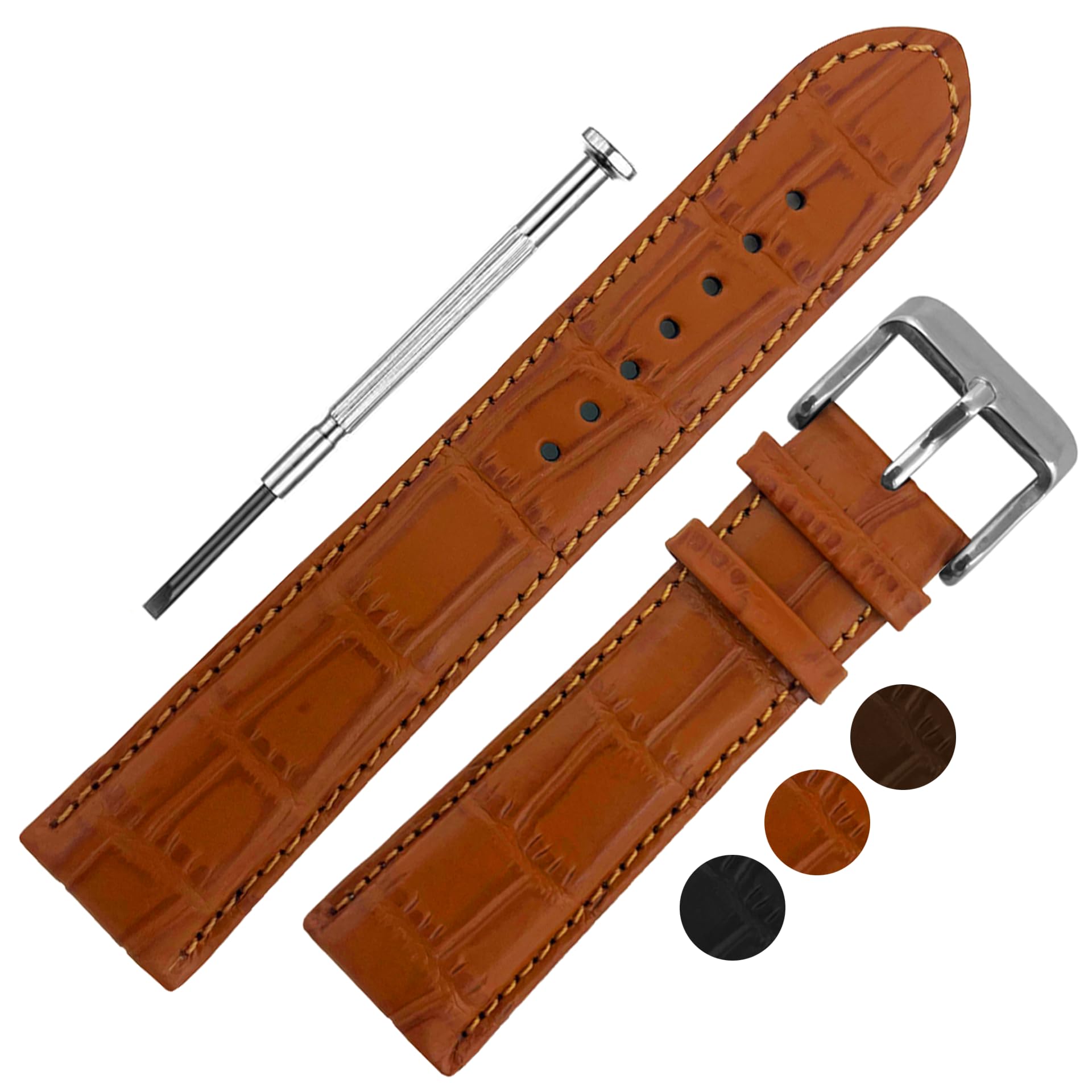 DBLACK ULTRA Genuine Leather Watch Straps, Half-Padded, Croco Design, Matte Finish, Genuine Leather Watch Strap // For 18mm, 20mm, 22mm, or 24mm Genuine Leather Watch Bands (Choose Your Size & Color) (Tan, 22mm) (B0BM5388LF) Amazon Price History, Amazon Price Tracker