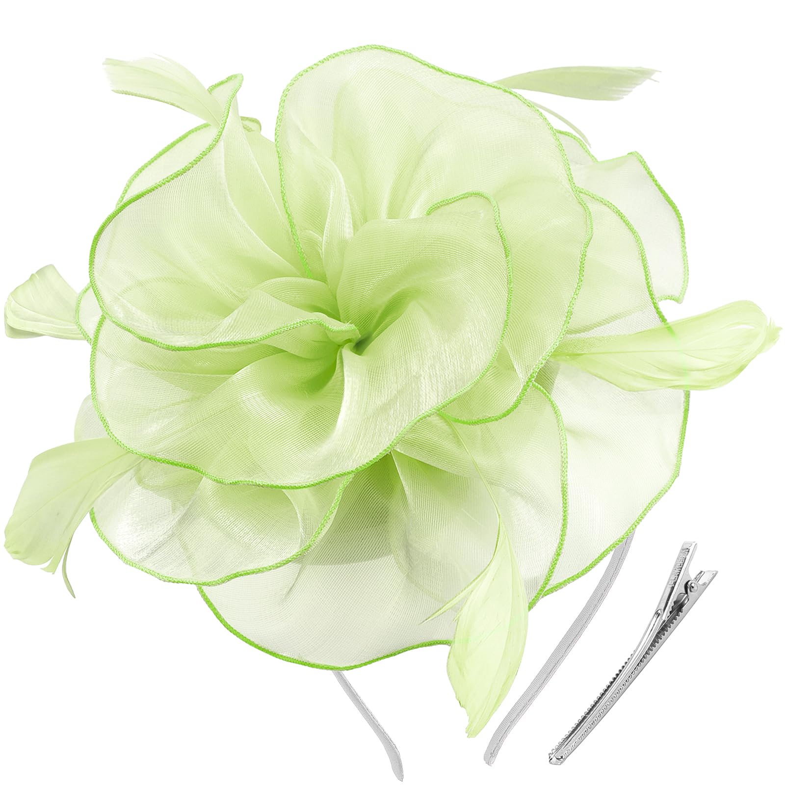 DRESHOW Fascinators Hat Tea Party Headwear Ribbons Feathers on a Headband and a Clip for Women
