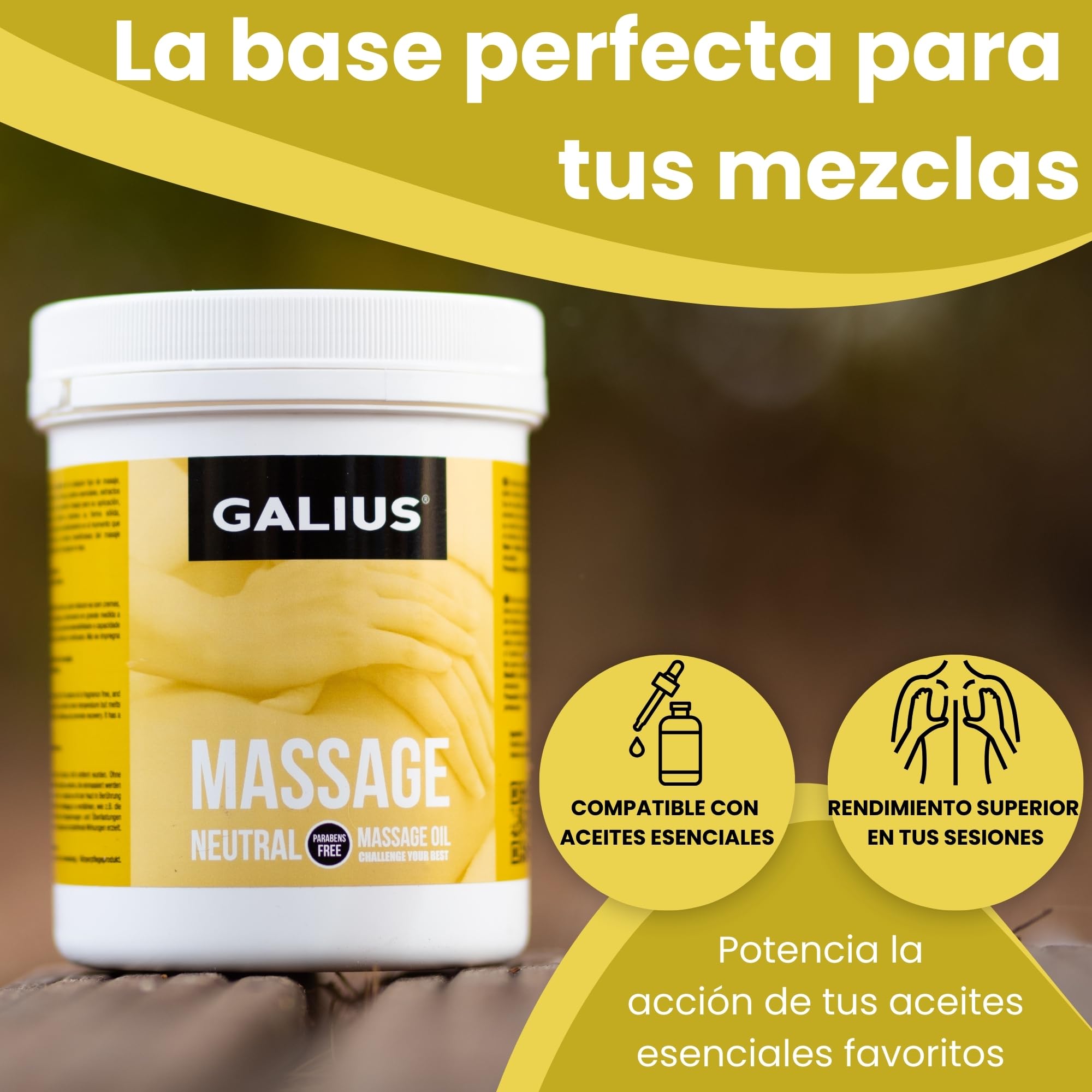 Galius - Aceite Sólido Neutro - Aceite Esencial para Masajes - Aceites Esenciales de Gran Durabilidad y Extensibilidad - Aceite Corporal sin Manchas para Profesionales y Deportistas (1000 ml)