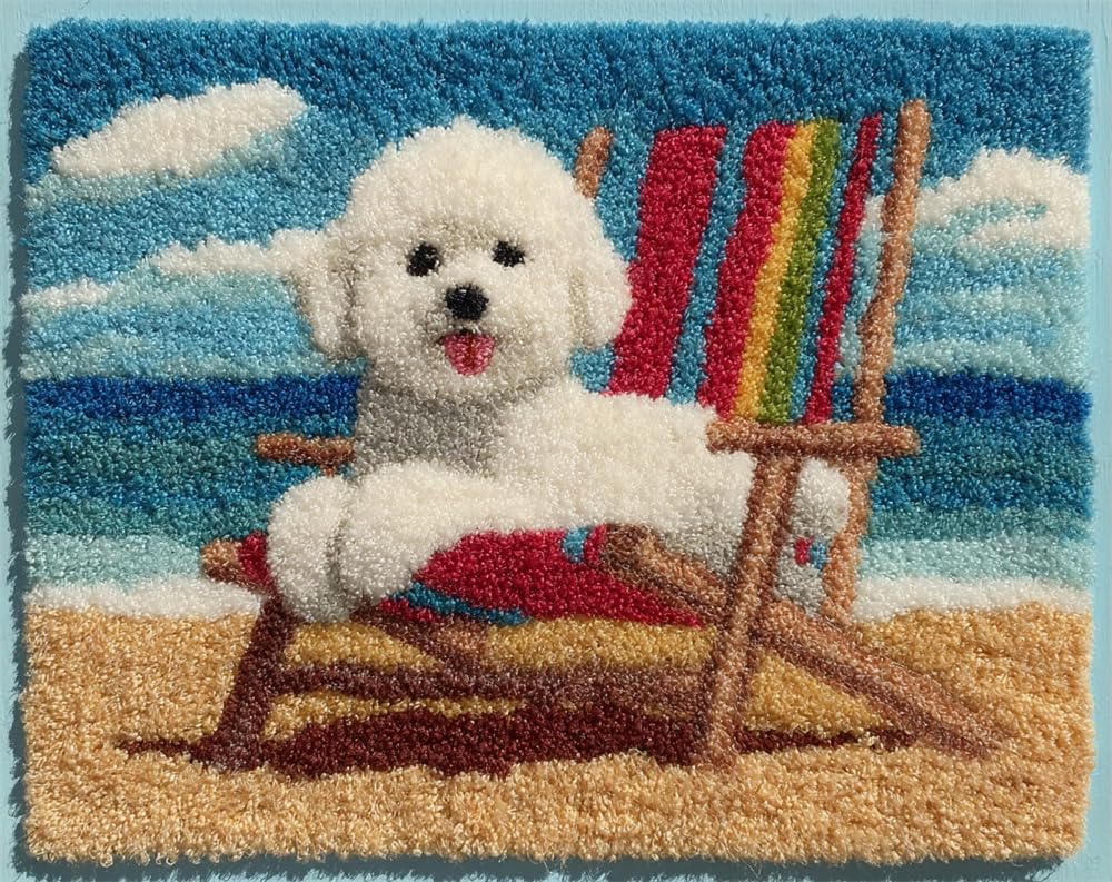 Fwrtycb Multicolor Latch Hook Kits Rugs,Bichon Frise Sitting On A Beach Chair