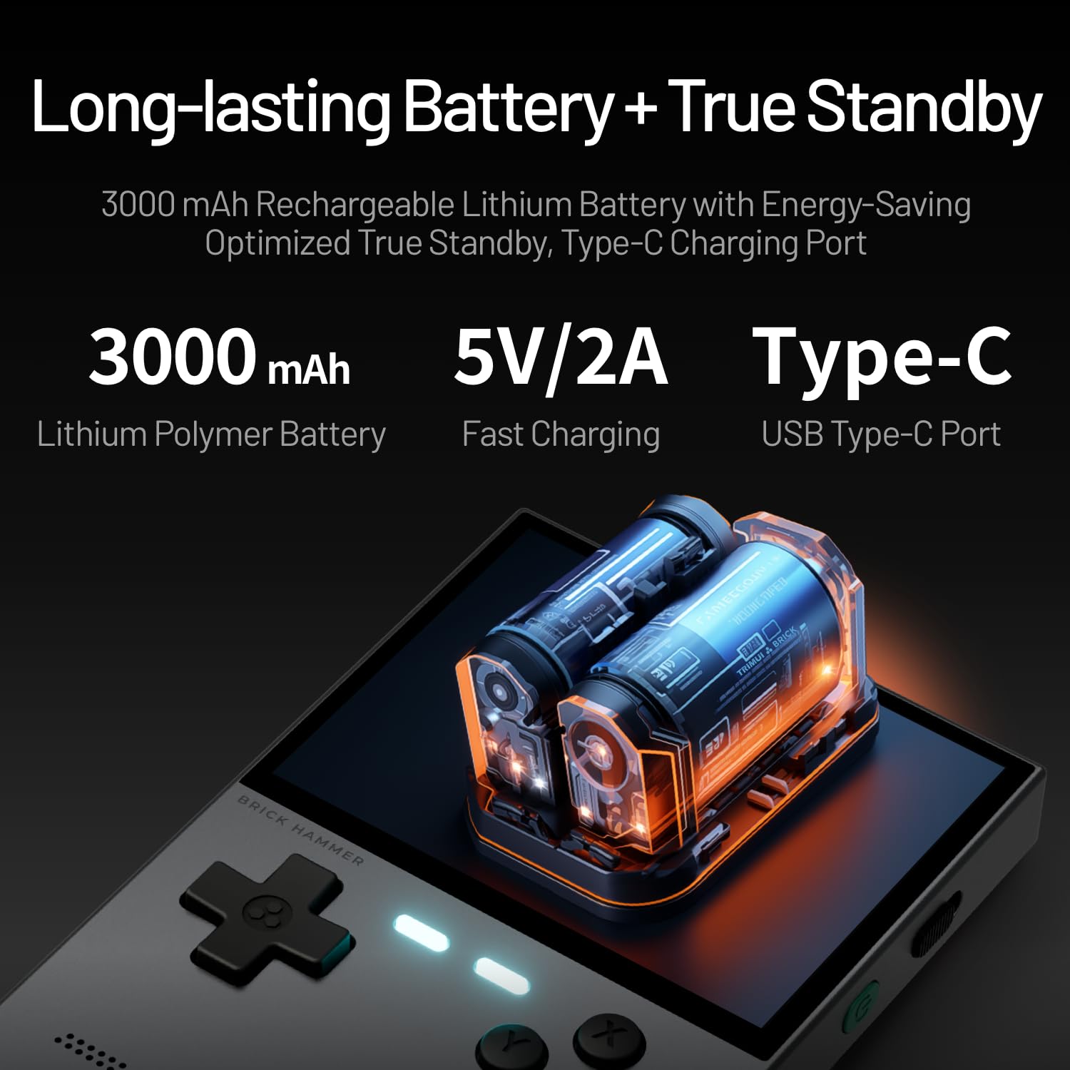 TRIMUI Brick Hammer Retro Console di gioco portatile - Corpo in lega di alluminio CNC in metallo, schermo IPS da 3,2 pollici, memoria 8 GB, espandibile a 1 TB, batteria integrata da 3000 mAh