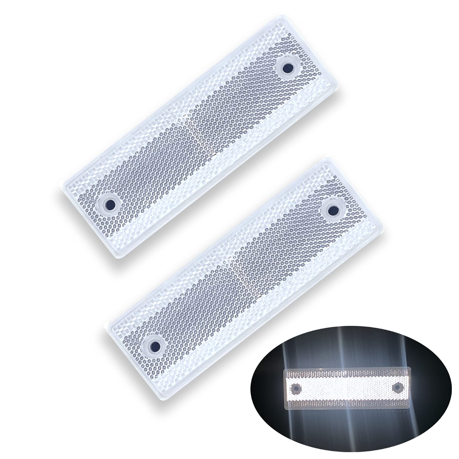WELNENT 4A / GB23254 / CCC 2pcs Rectangle Reflector Self Adhesive Stick on Screw on Trailer Driveway Mailbox (White)