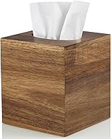 ALELION Acacia Wood Square Tissue Box Cover - Rustic Holder for Bathroom, Office, Farmhouse Decor - Fits Standard Cube Tissues