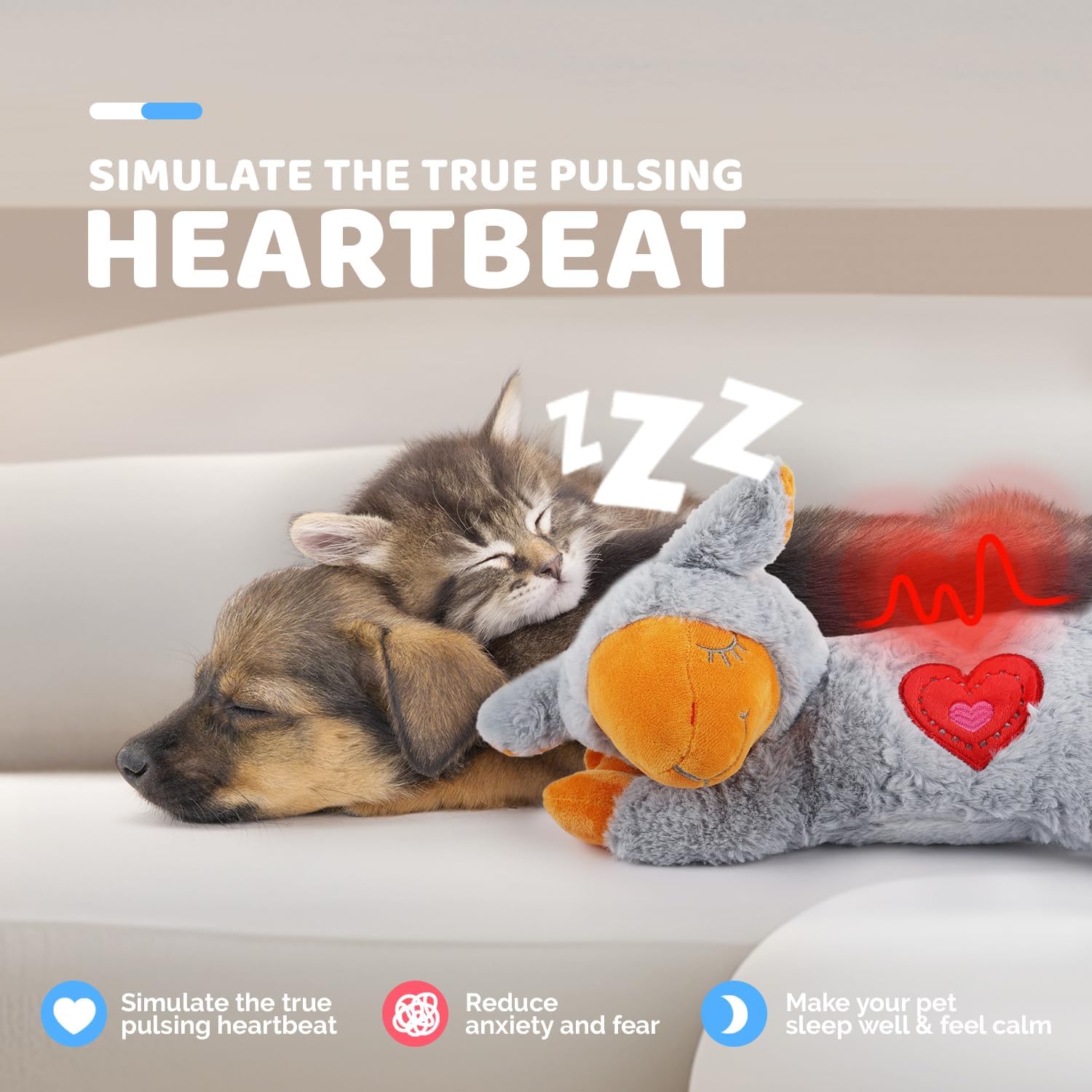 ALL FOR PAWS Little Buddy Heart Beat Sheep, Juguete para Cachorros con Latido del corazón, Juguete de Entrenamiento para Perros para separación, Alivio de la ansiedad, Ayuda conductual para Mascotas