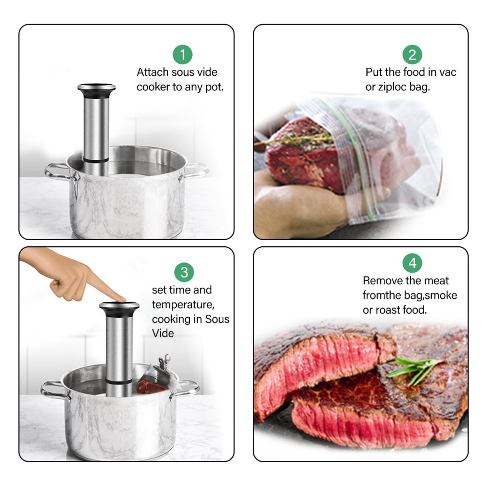 XoTiq Cocina Sous Vide, Máquina Sous Vide 1200 W, Cocina de Precisión Impermeable IPX7 con Abrazadera Ajustable y Pantalla Táctil LED Digital, Control Táctil, Temperatura Precisa, Circulador