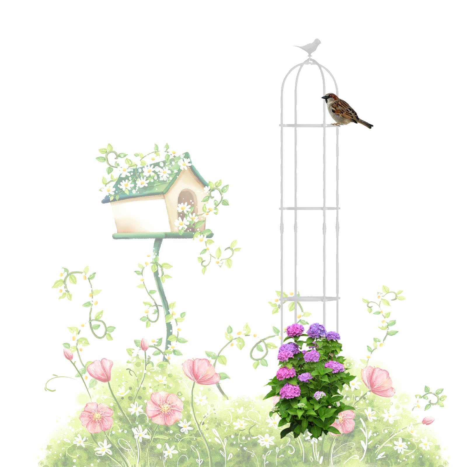 Obélisque de Jardin en Métal pour Plantes Grimpantes Φ21/25/31/35cm Tuteur de Jardin Haut 120/150/160/180/190cm Treillis d'Obélisqu Grow Cage (Color : White, Size : 31x180cm(12.2x71in))
