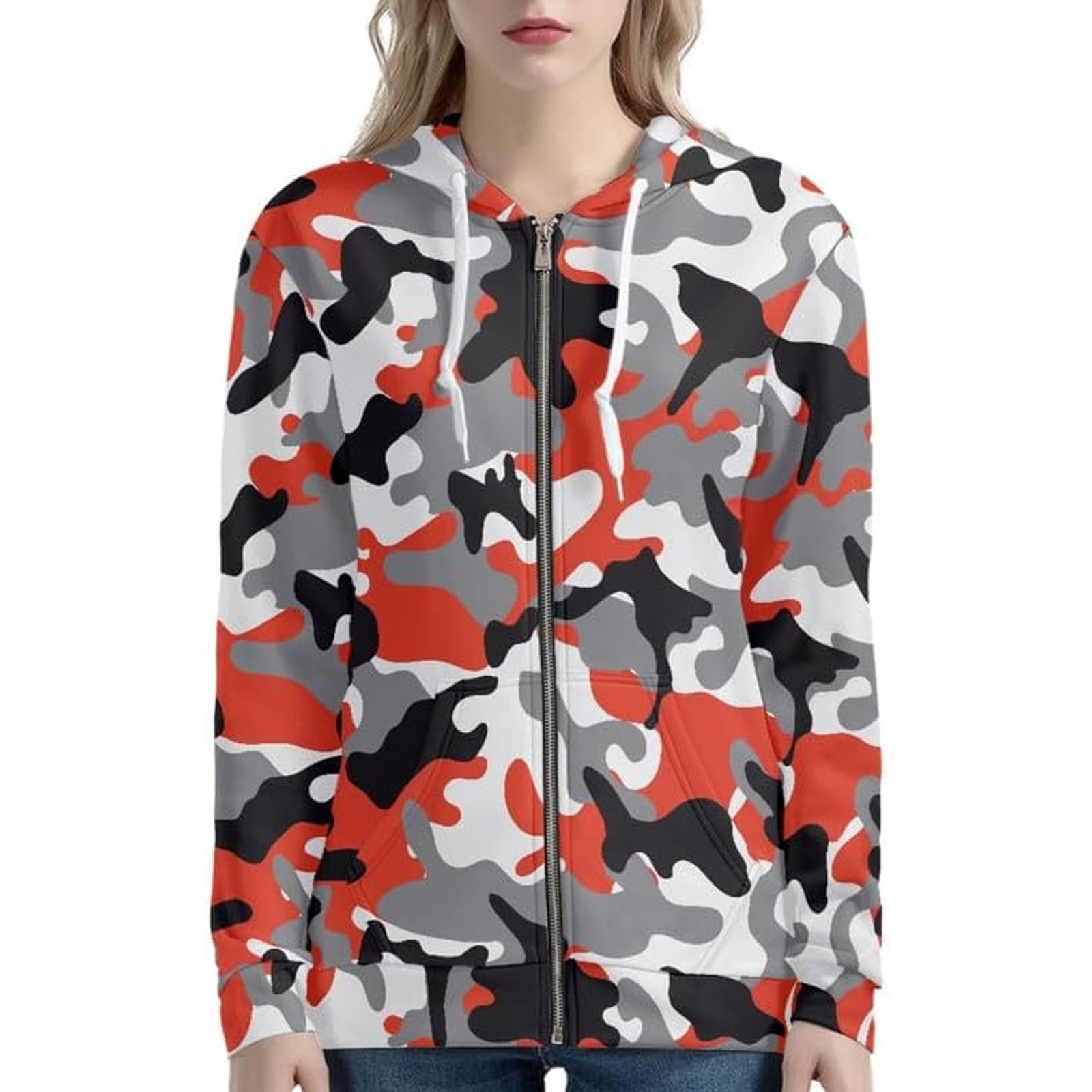 Sweat à Capuche zippé avec imprimé graphique moderne et poches pratiques