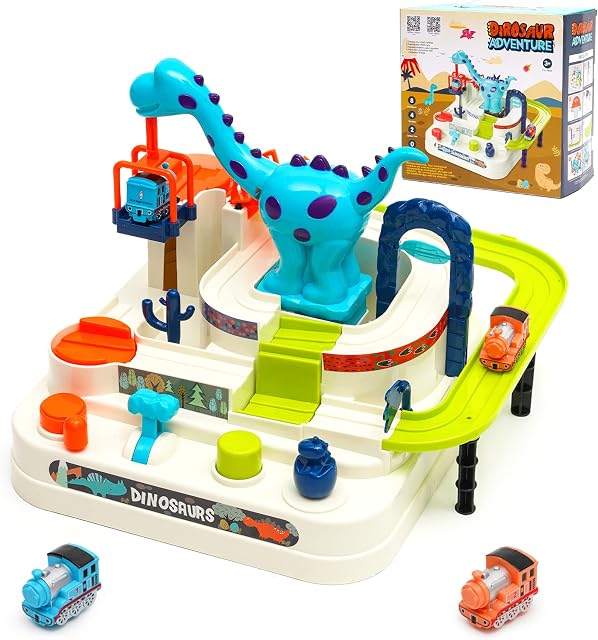 Nukdey Car Adventure Toys Race Car Tracks Dinosaur Adventure Vehicle Garage Playsets Interactive Puzzle Maze Games Preschool Educational Toys Gifts for for 3 4 5 6 7 8 Year Old Kids Boys Girls