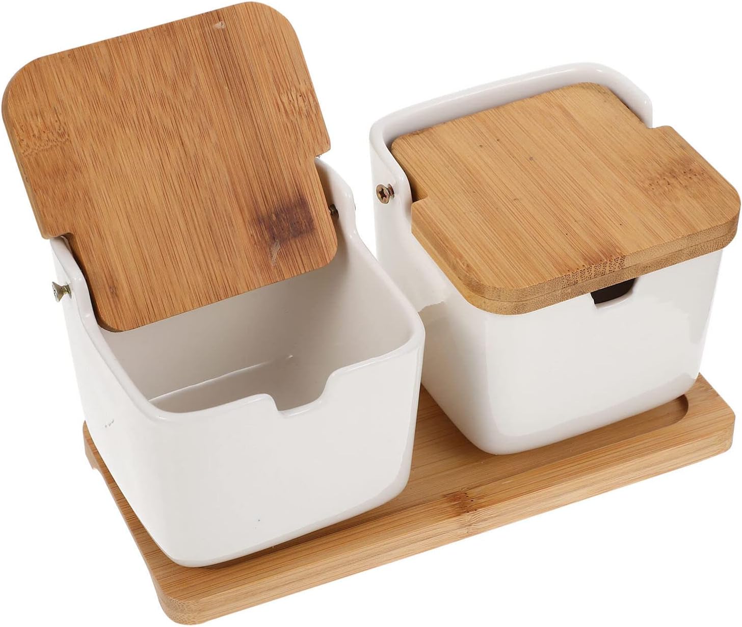 Seasoning Box Condiment Pots Ceramic Condiments Container Condiment Jars for Salt Sugar Cruet (Color : White, Size : 20X10X9.5CM)