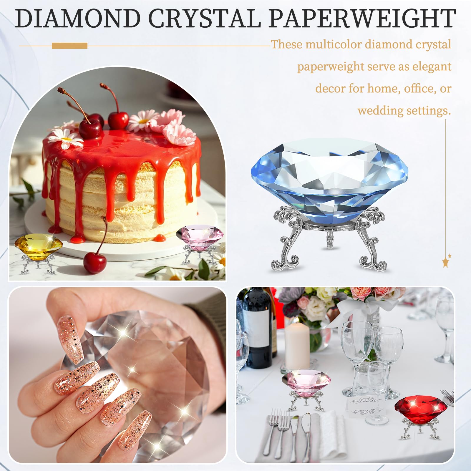 PATIKIL Pisapapeles De Cristal Con Forma De Diamante 100mm Base De Metal Plateada 25 Azul Claro