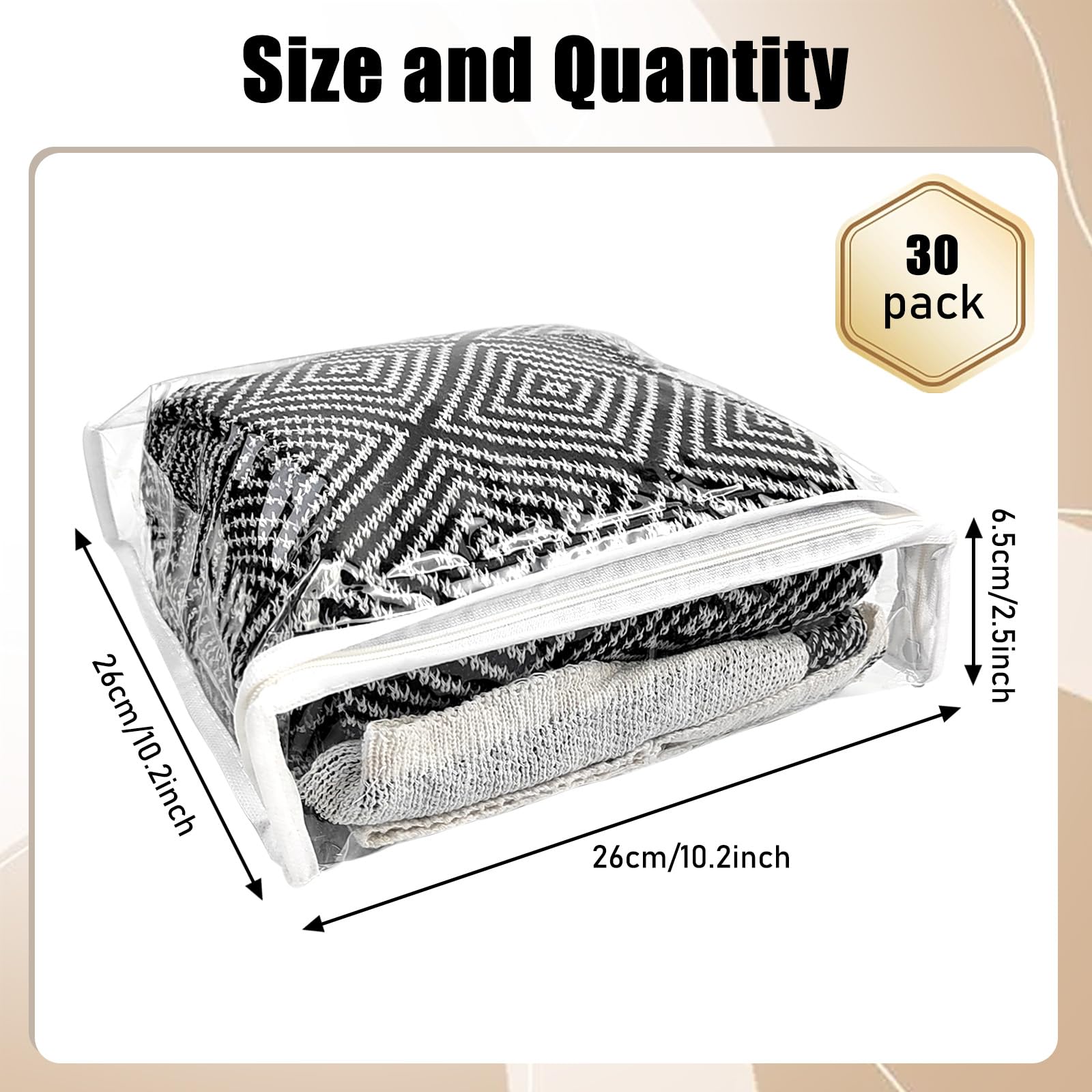 30Pcs Clear Vinyl Zippered Storage Bags - Blanket & Sweater Organizer, 10.5 x 10.5 x 2.5 Inch