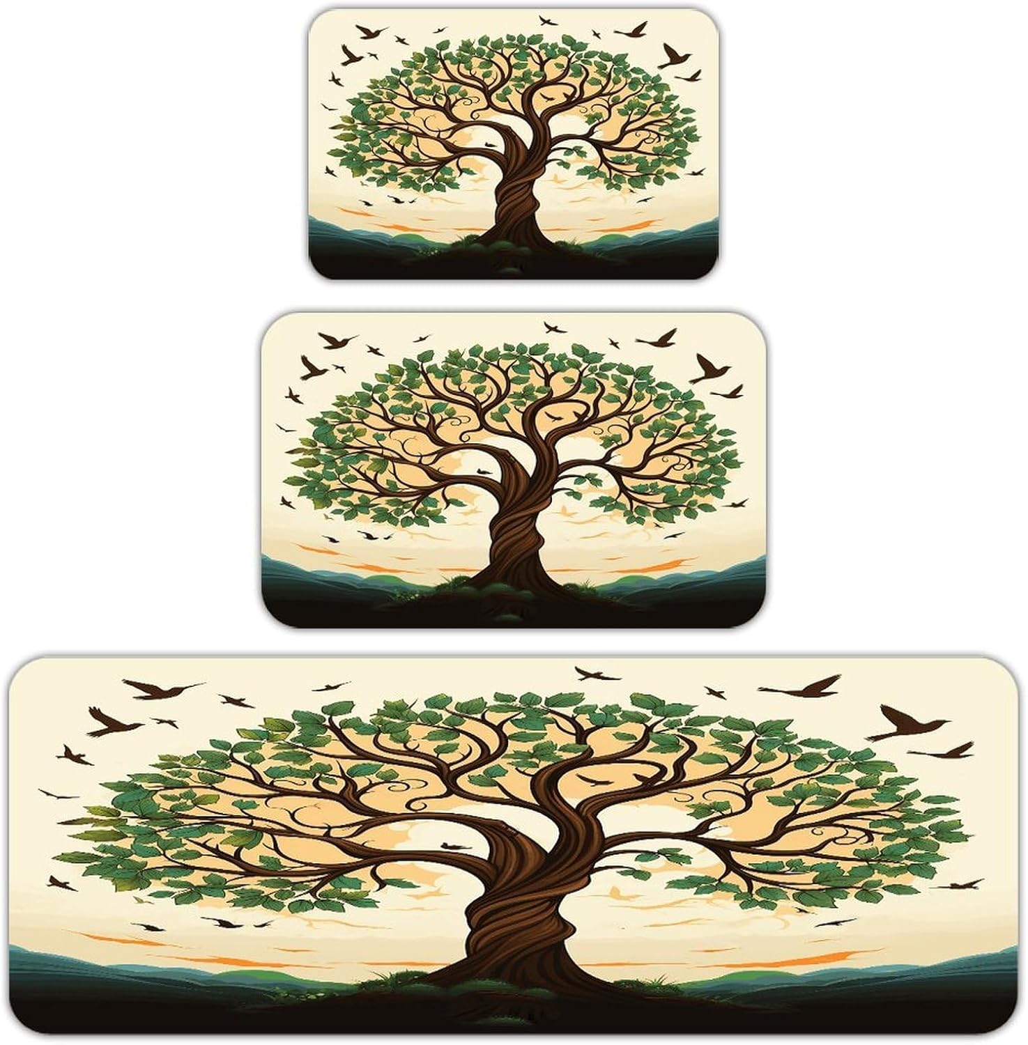 Family Tree Kitchen Mats Soft Absorbent Rugs for Floor Non Slip Washable Kitchen Mats Fashion Rectangular Rugs for Three-Piece Set for Laundry Office Home Sink