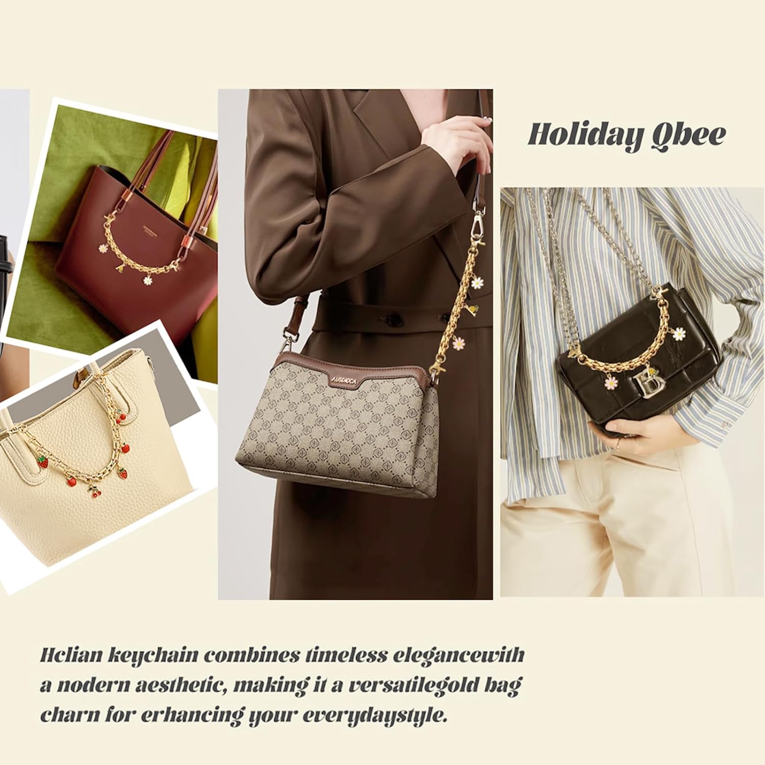 Gold Bag Charms 3pcs Cute Cherry Bag Charms For Handbags, 8" 9.7" 12" Replacement Purse Extender Chain Shoulder Crossbody Purse Chain Charm Accessories For Women - Image 6