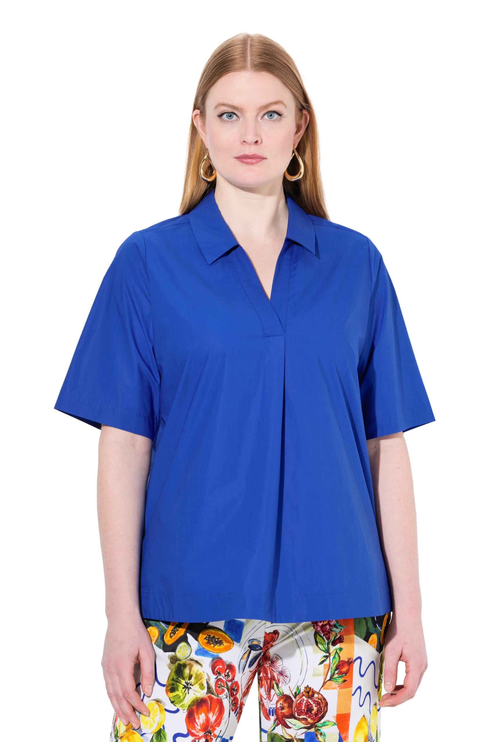 Ulla Popken Damen große Größen Übergrößen Plus Size Bluse, A-Linie, Zierfalte, Polokragen, Halbarm 840152