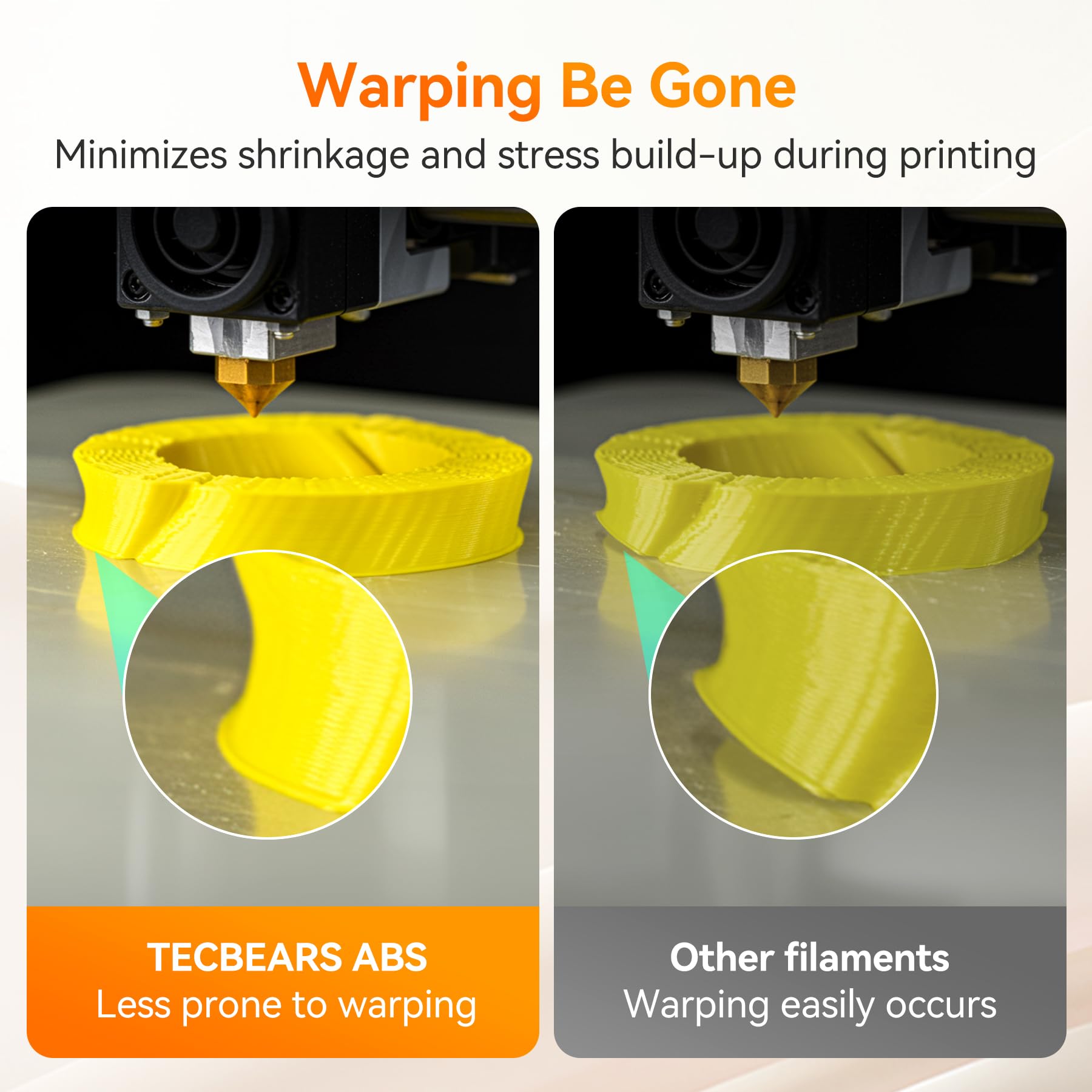 TECBEARS Filament ABS 1,75 mm, 1 kg, biały, wysoka wytrzymałość i wstrząsy, odporny na wysoką temperaturę, filament do drukarki 3D, dokładność wymiarowa +/-0,03 mm, szpula 1kg (2,2 funta)