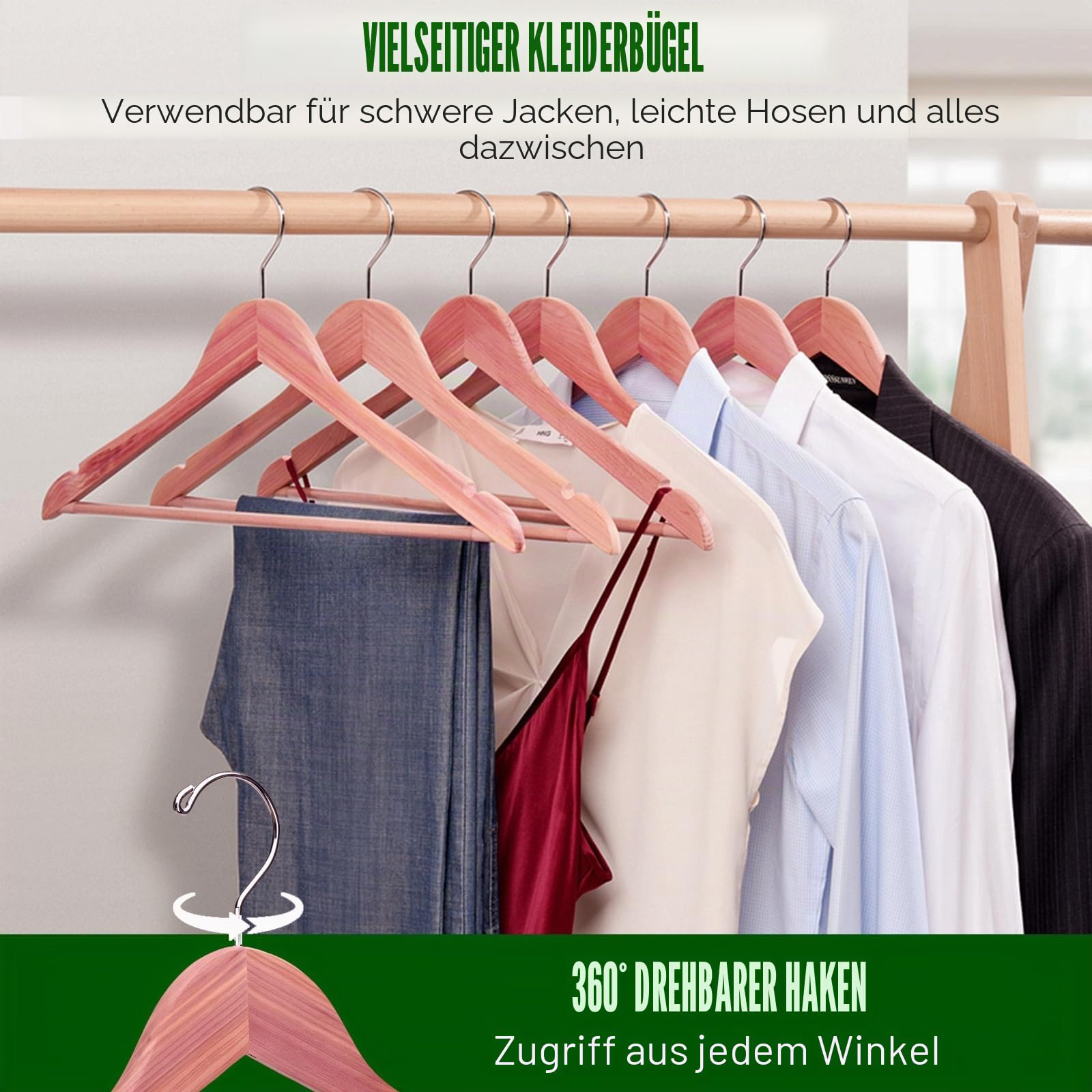 Amber Home Kleiderbügel aus amerikanischem Zedernholz, Glatte Oberfläche, für Anzug, Hemd, aromatische Zedern-Kleiderbügel mit drehbarem Haken und Kerben für Kleid, Jacke, Hose (Zeder, 16) | Kleiderbügel aus Holz mit rutschfester Hosenstange, Zedern-Kleid