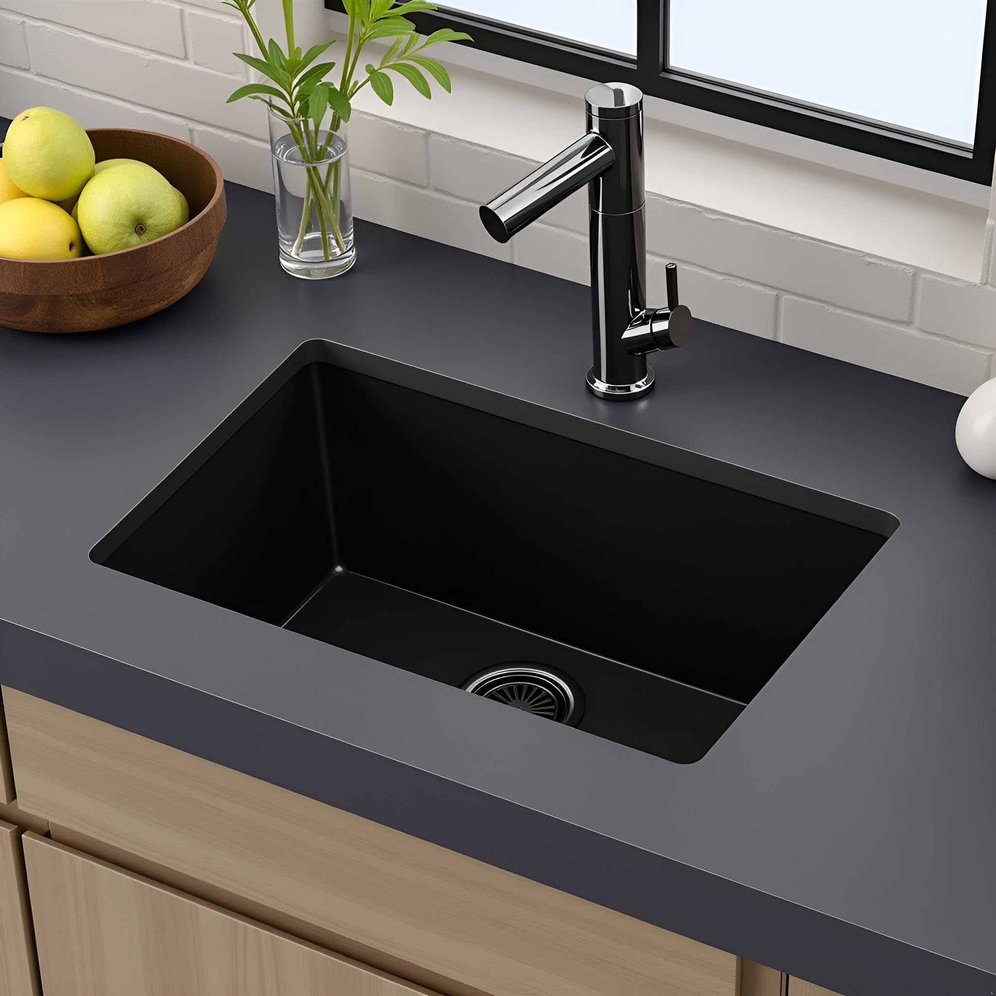 Edesa Fregadero Cocina Bajo Encimera 1 Cubeta Cuadrada FUJI BE 45X40 cm Acero Inoxidable Profundidad 18 cm Fondo Absorbente Accesorios Incluidos Color negro