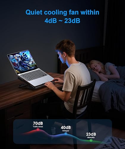 Miniatura 3 de Almohadilla de enfriamiento para laptop, enfriador para laptop con 6 ventiladores silenciosos de hasta 17.3 pulgadas, soporte de enfriador pesado