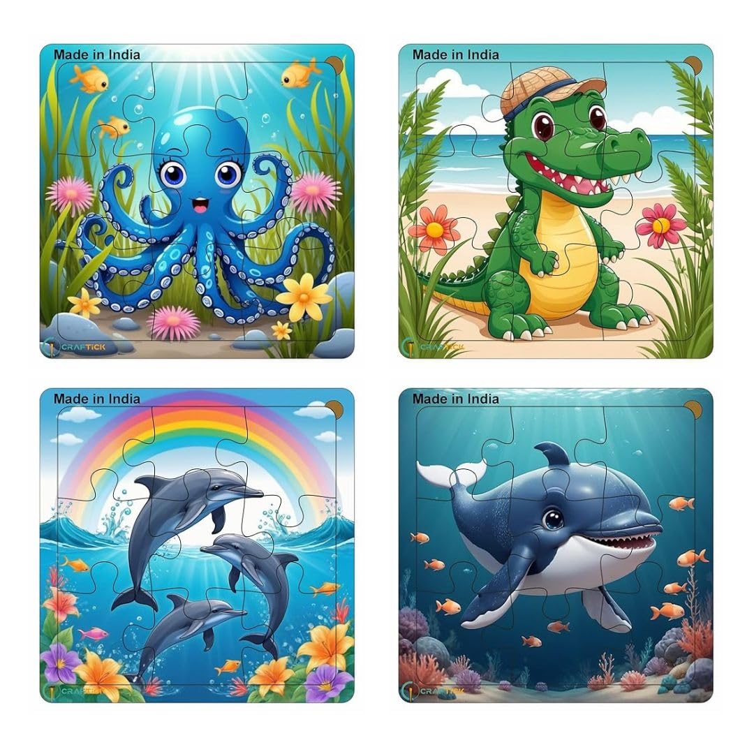 CRAFTICK Wooden Sea Animals Puzzles Toy Gift for 2-6 Years Old Boys Girls, Kids Best Birthday Gift 4 Pack, Kids Educational Developmental Toys (Octopus, Crocodile, Dolphin & Whalefish) (B0D4HXHBZV) Amazon Price History, Amazon Price Tracker