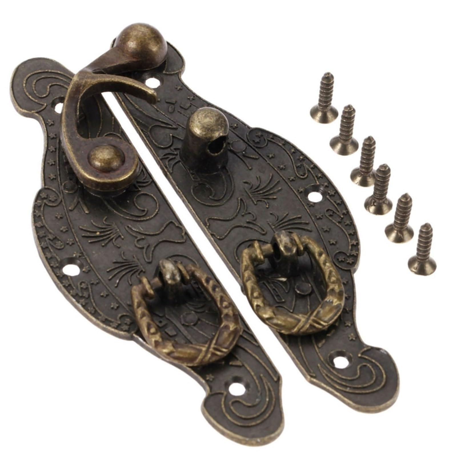 Shundeed Size 2Pcs Antique Box Lock Buckle, Vintage Wooden Gift Box Toggle Lock, Alloy Buckle Lock Hook, Furniture Hardware Hinge 90 * 50Mm