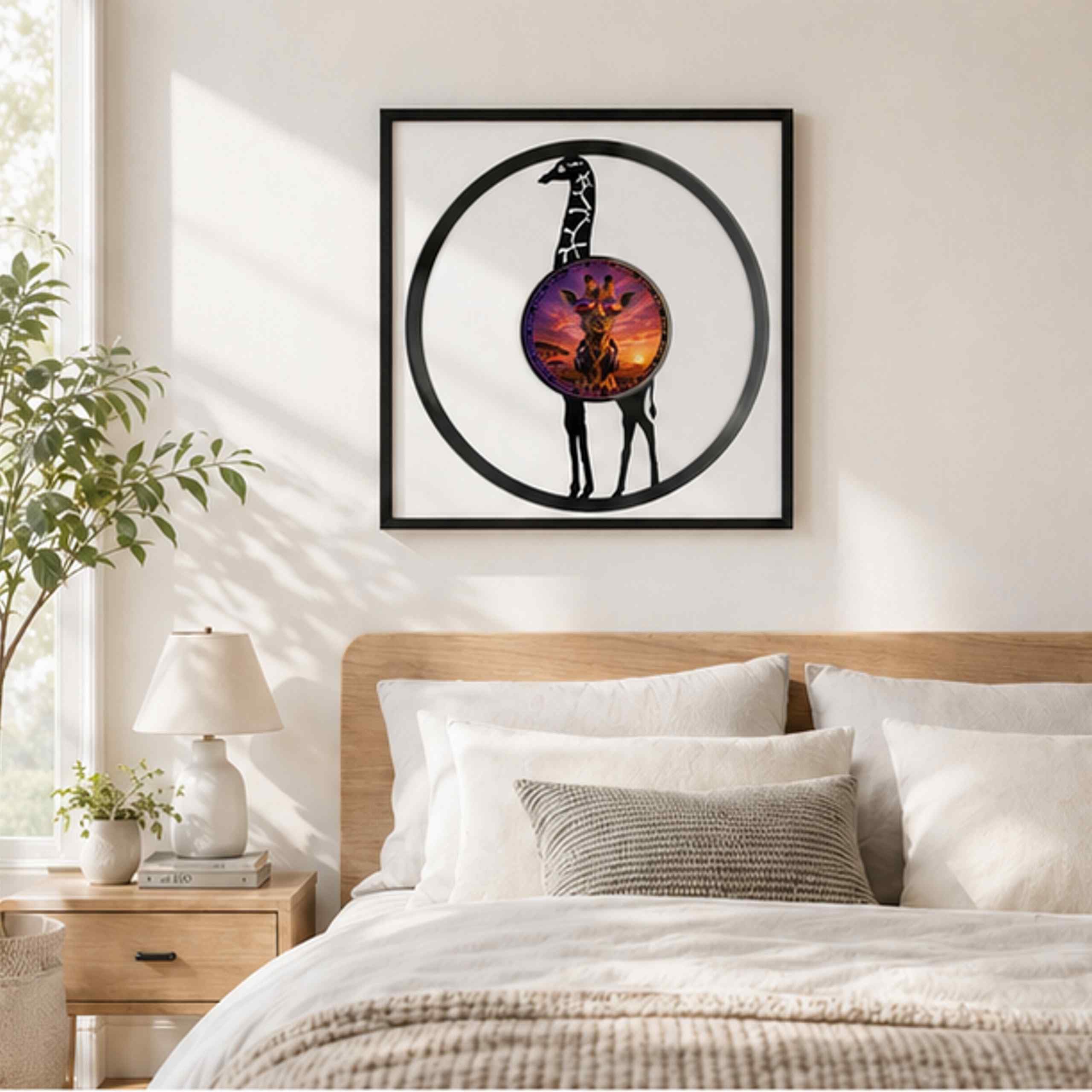 EVEVO Decorazione da parete in vinile, con cornice, 32 x 32 cm, giraffa, decorazione da parete in vinile, arte da parete Africa Savanna, regalo per gli amanti degli animali e gli appassionati della