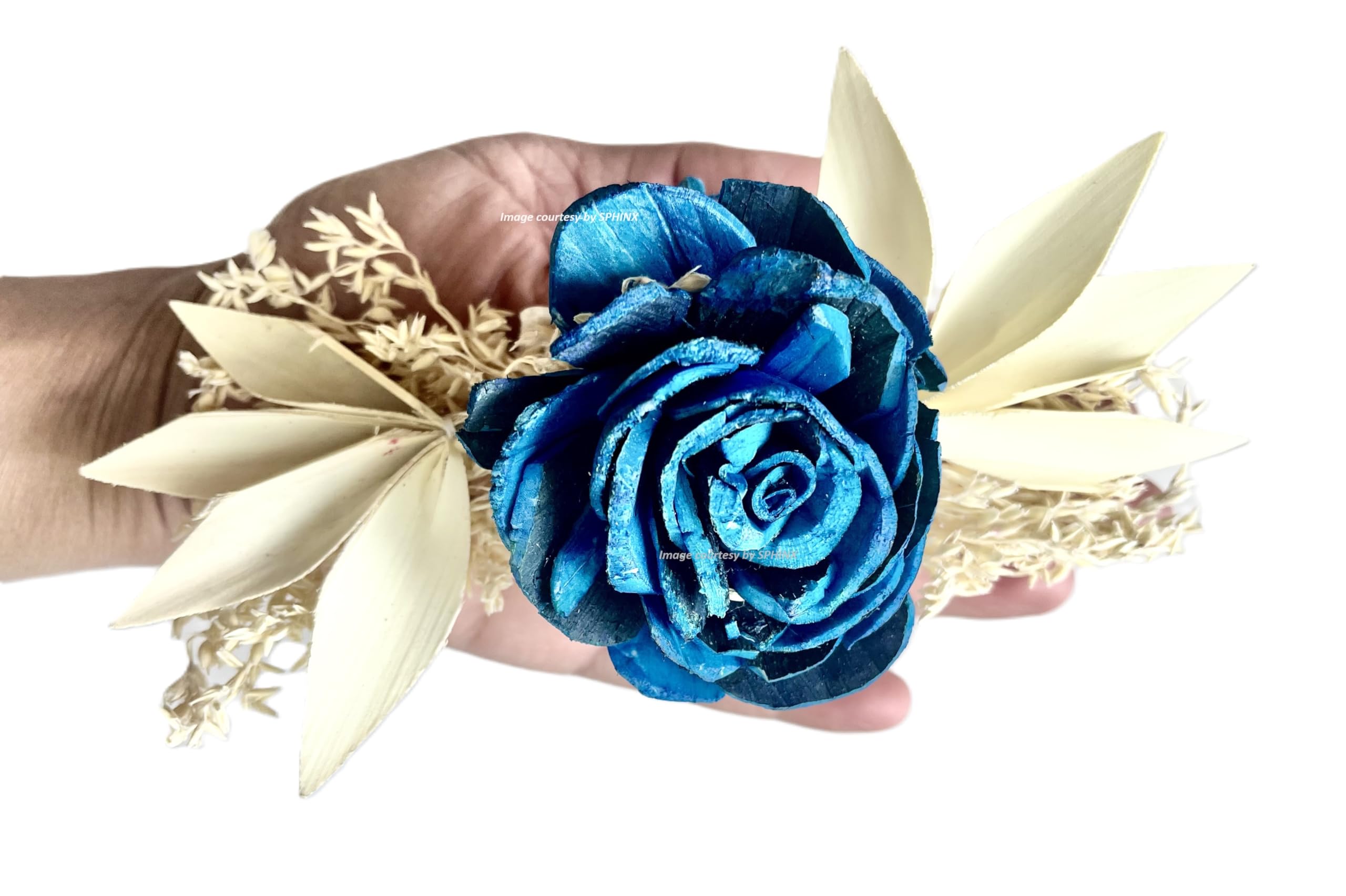 SPHINX Handmade Eco-Friendly Sola Flower Bunch – Ready-to-use Floral Arrangement for Gift hampers, Weddings, centerpieces, Trousseau Packing and Crafts- (Blue - 4 Pieces)