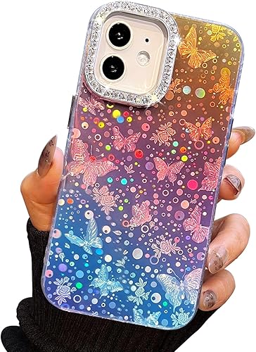 Miniatura 8 de I-MGAE-IN-AR - Funda diseñada para iPhone 12 y 12 Pro, diseño de mariposa plateada brillante, funda protectora de poliuretano termoplástico, suave,