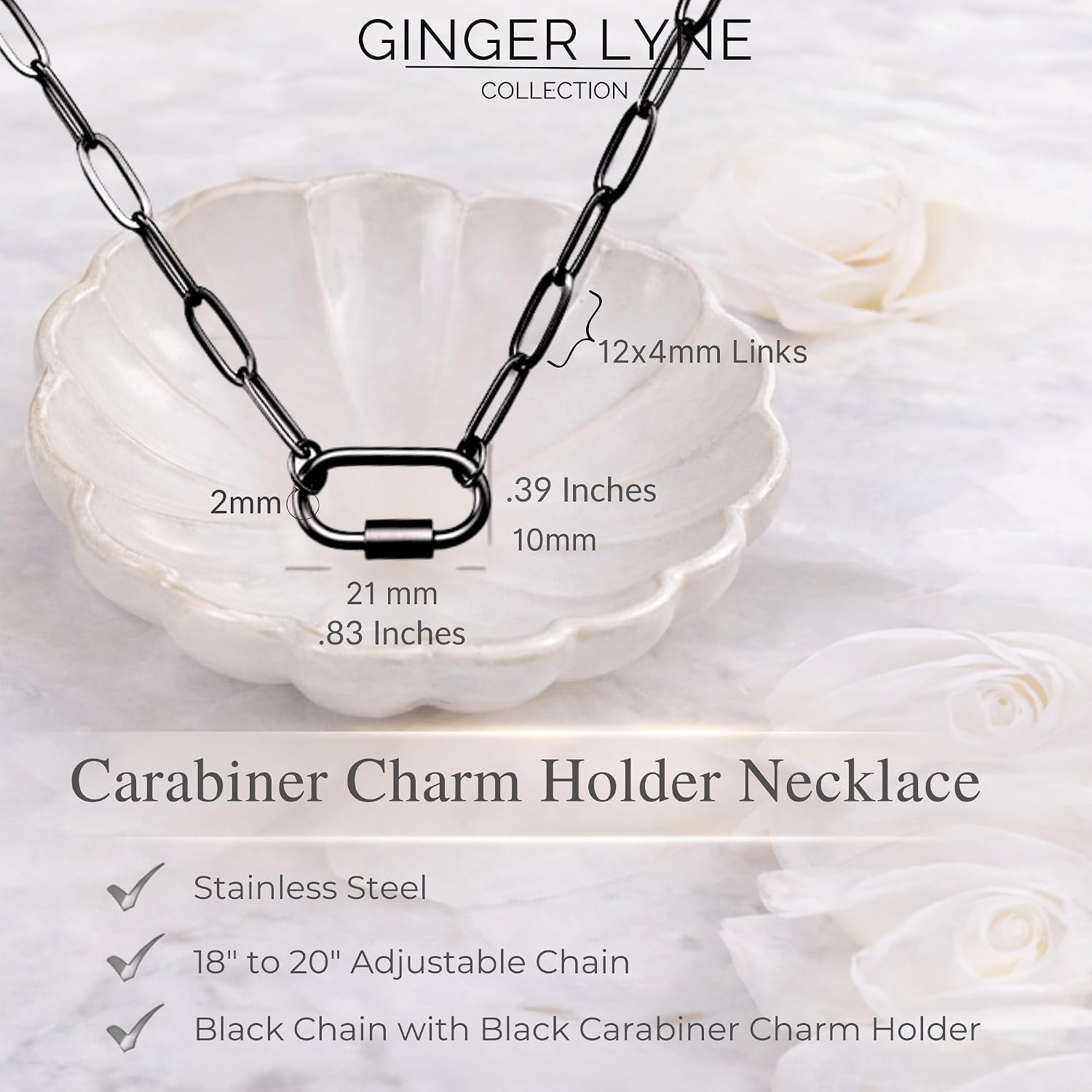 Carabiner Charm Necklace for Women, Paperclip Chain Ring Holder Necklace image 5
