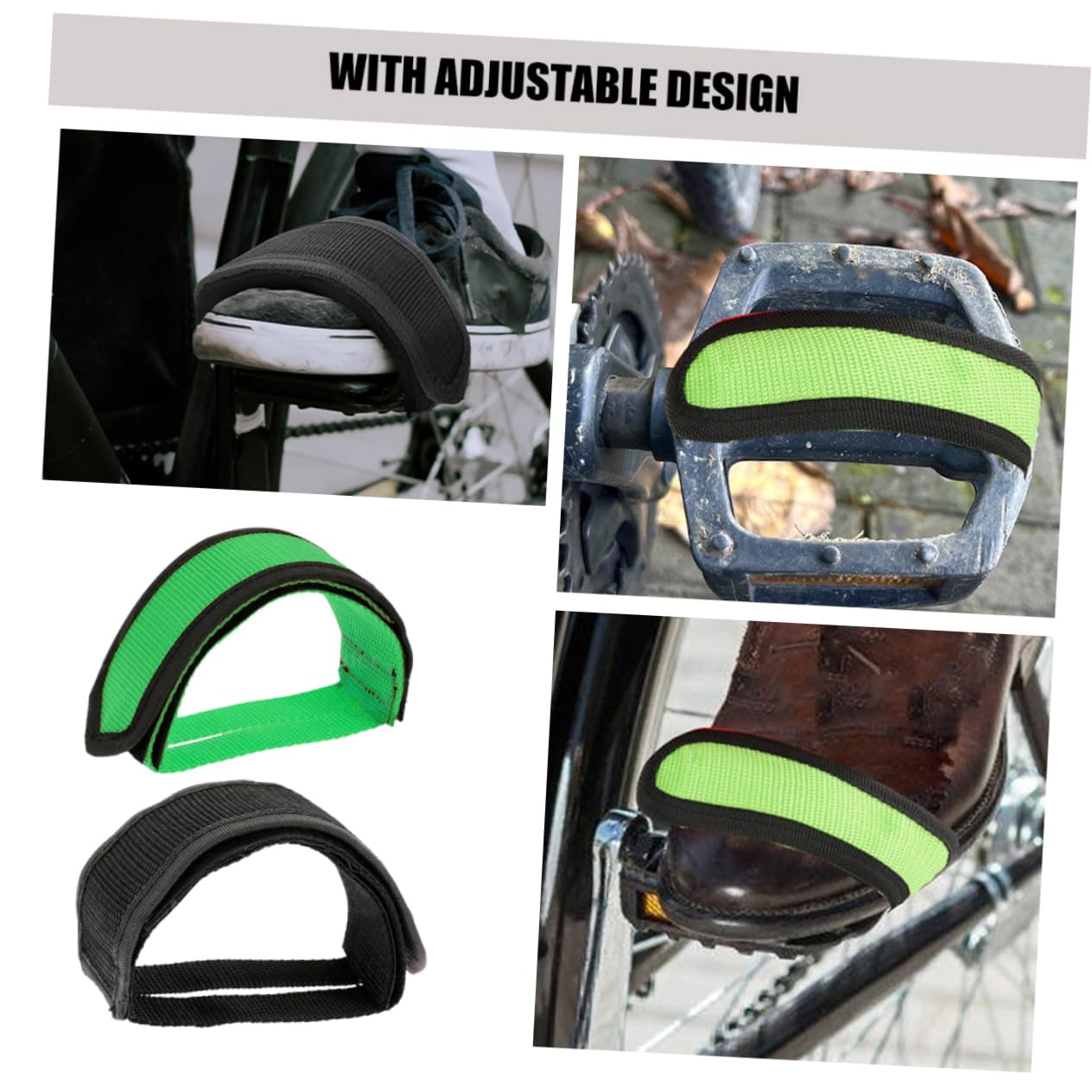 Cinghie Per Pedali Bici - Regolabili Antiscivolo In Nylon, Verde Fluorescente - Foto 3