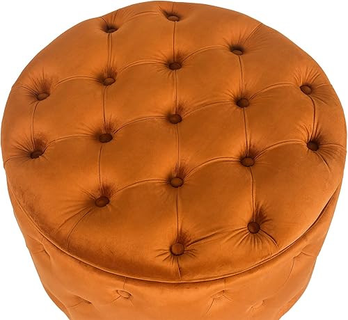 Miniatura 43 de Adeco Moderna silla otomana redonda de almacenamiento de 28 pulgadas, reposapiés otomano tapizado con botones con almacenamiento para sala de estar