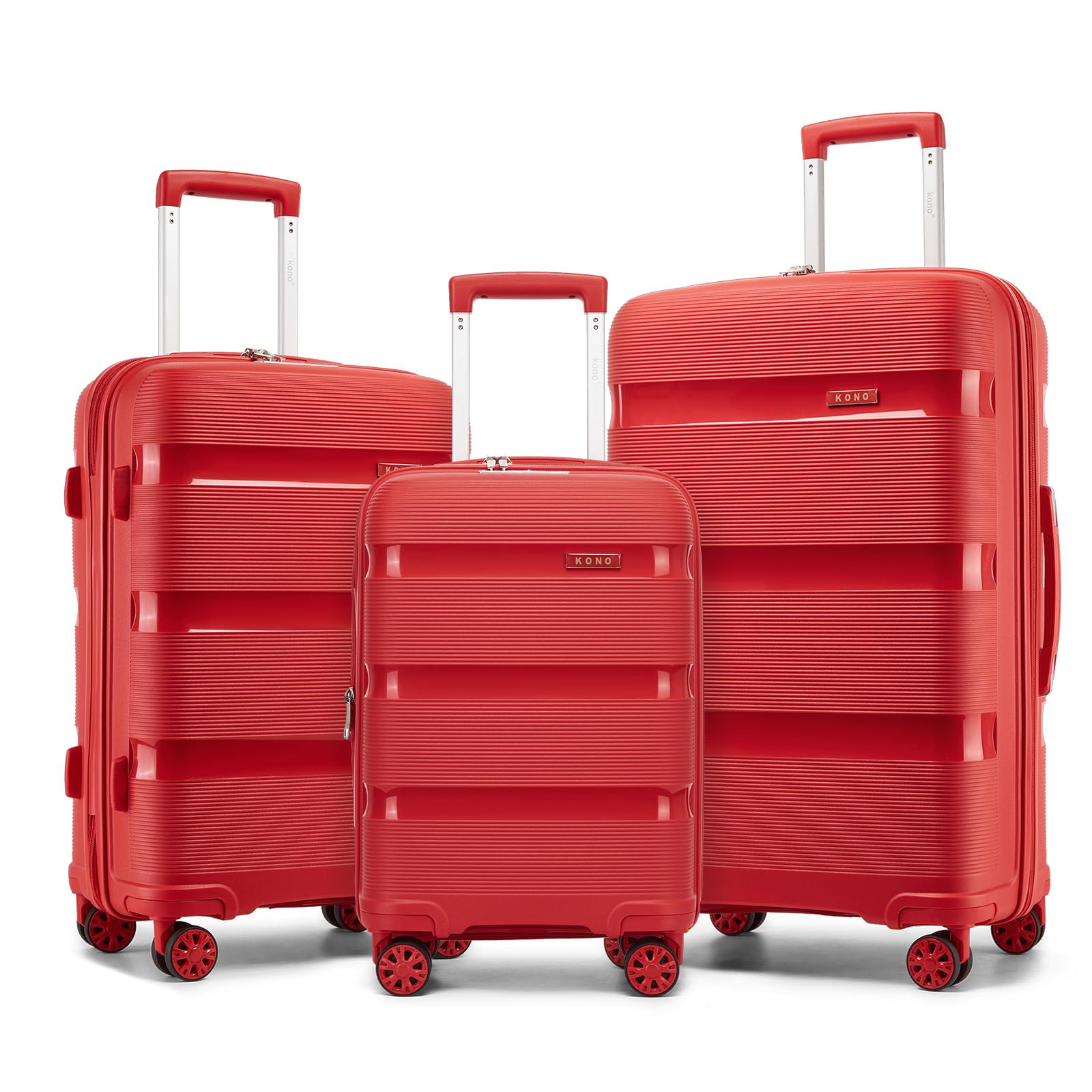 Kono 3 Piece Luggage Set, 20/24/28 Inch Suitcases with TSA Lock, Red